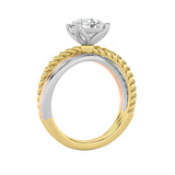 2CTW Round Shaped Lab Grown Diamond (F/VS) Tri Color Solitaire Fancy Ring in 14K Gold
