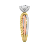 2CTW Round Shaped Lab Grown Diamond (F/VS) Tri Color Solitaire Fancy Ring in 14K Gold