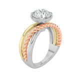 2CTW Round Shaped Lab Grown Diamond (F/VS) Tri Color Solitaire Engagement Ring in 14K Gold