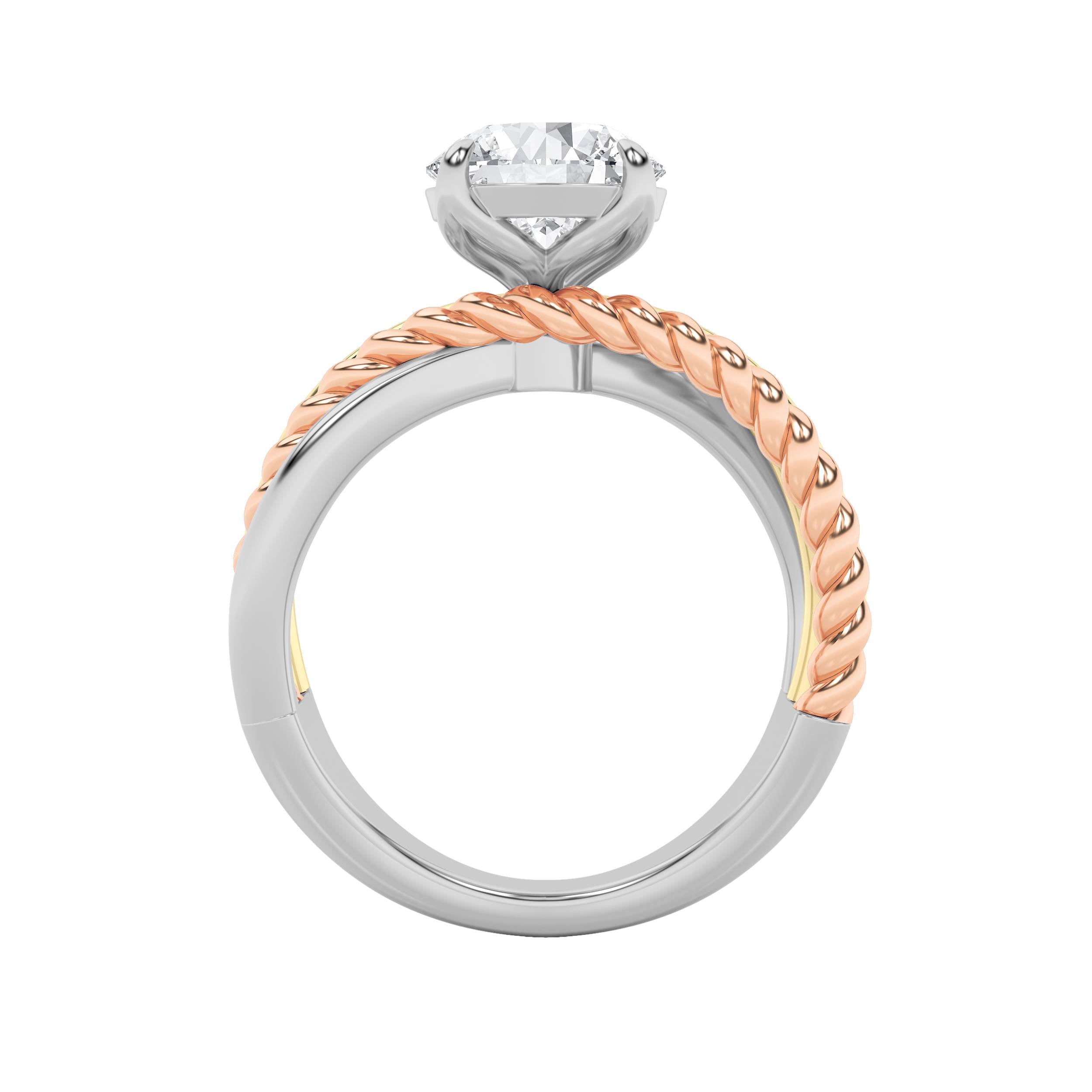 2CTW Round Shaped Lab Grown Diamond (F/VS) Tri Color Solitaire Engagement Ring in 14K Gold