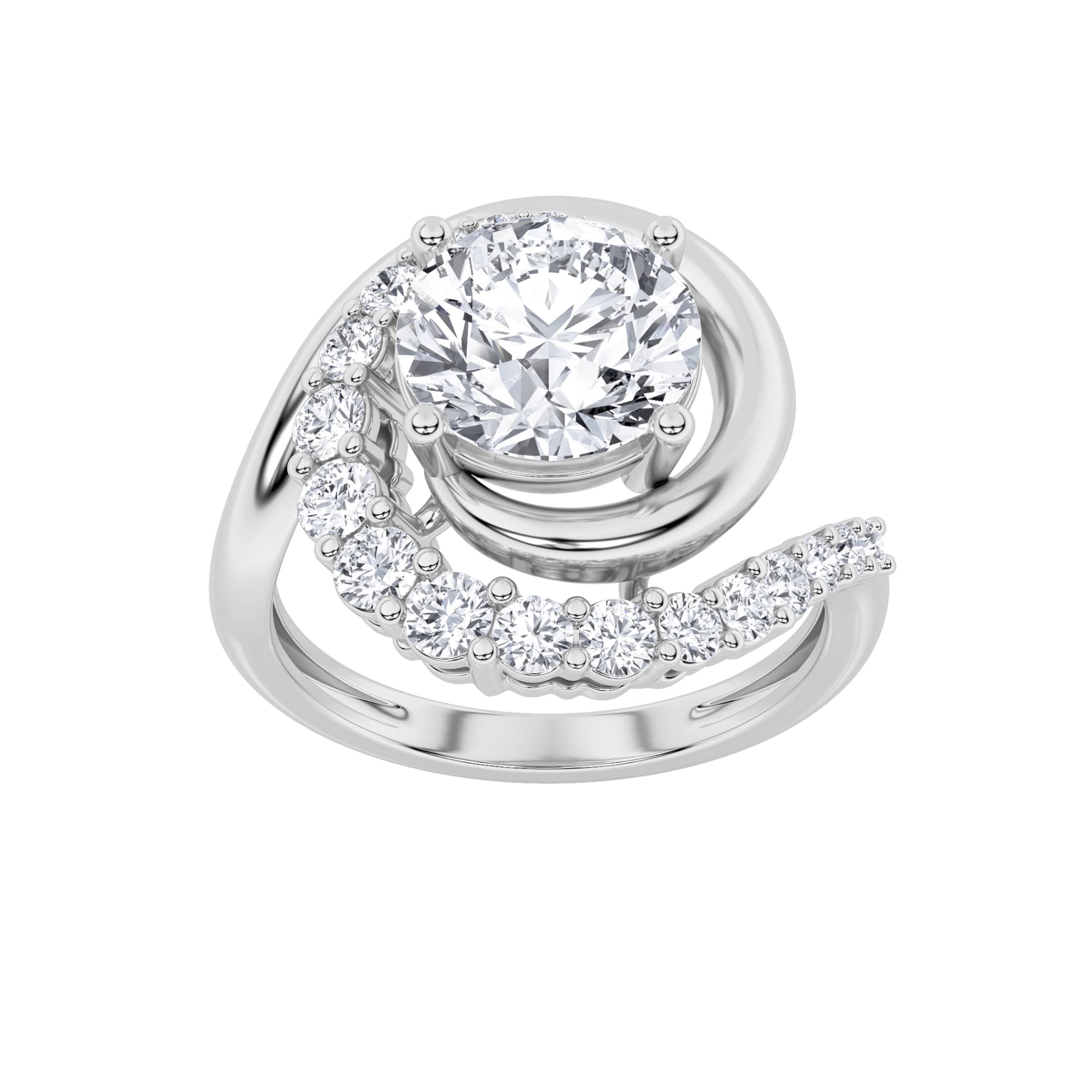 2.5CTW Round Shaped Lab Grown Diamond (F/VS) Swirl Accented Fashion Ring in 14K Gold