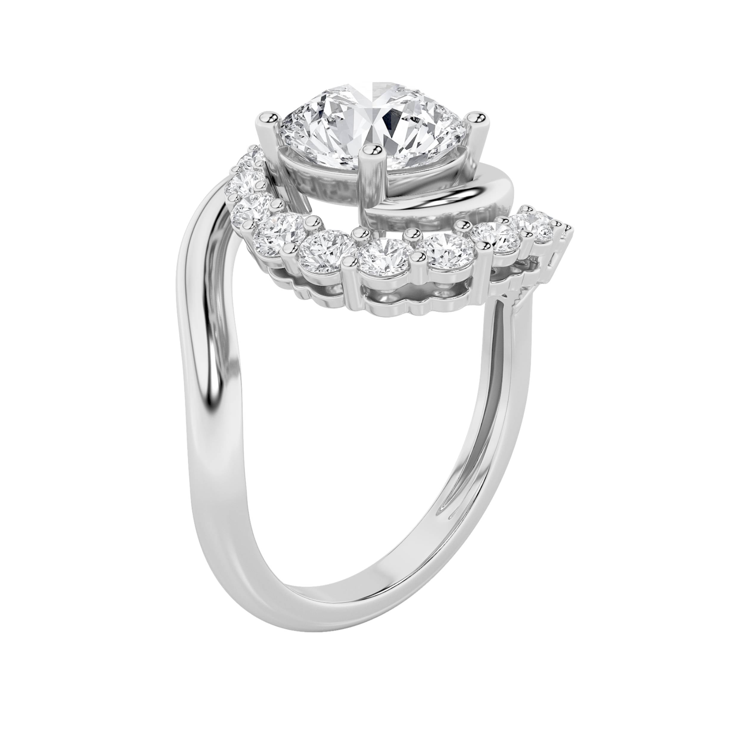 2.5CTW Round Shaped Lab Grown Diamond (F/VS) Swirl Accented Fashion Ring in 14K Gold