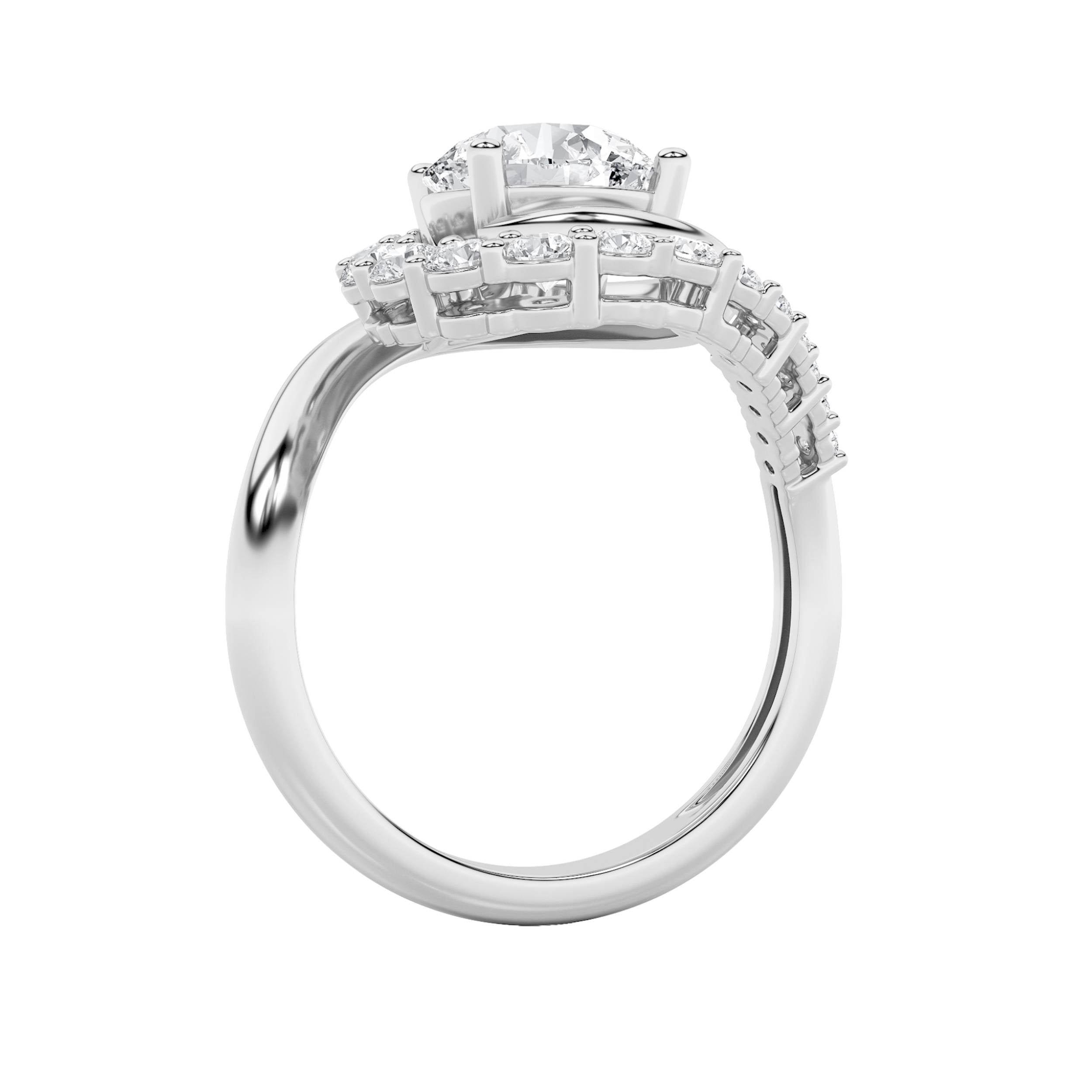 2.5CTW Round Shaped Lab Grown Diamond (F/VS) Swirl Accented Fashion Ring in 14K Gold