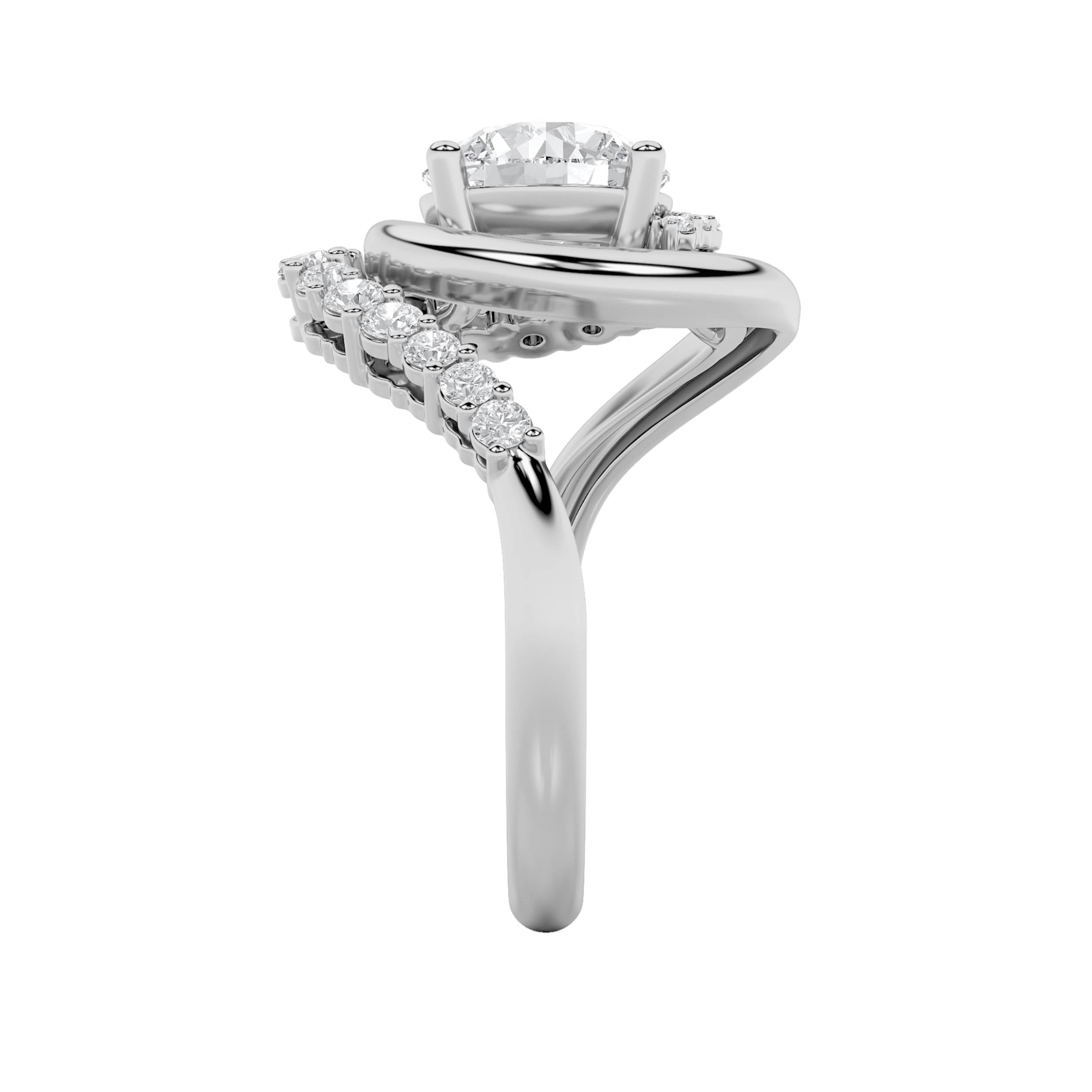 2.5CTW Round Shaped Lab Grown Diamond (F/VS) Swirl Accented Fashion Ring in 14K Gold