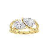 2CTW Pear Shaped Lab Grown Diamond (F/VS) Toi et Moi Fashiion Ring in 14K Gold