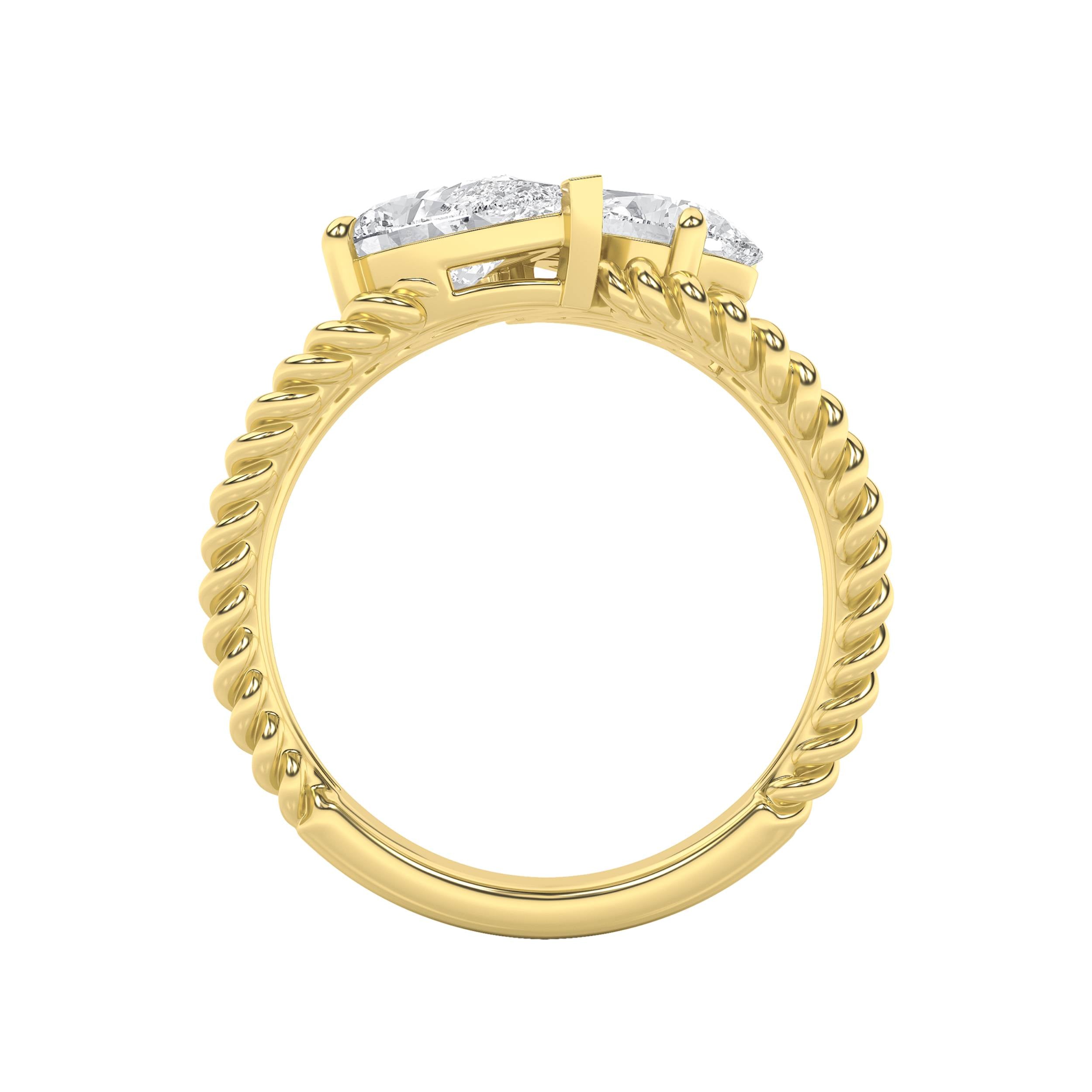 2CTW Pear Shaped Lab Grown Diamond (F/VS) Toi et Moi Fashiion Ring in 14K Gold