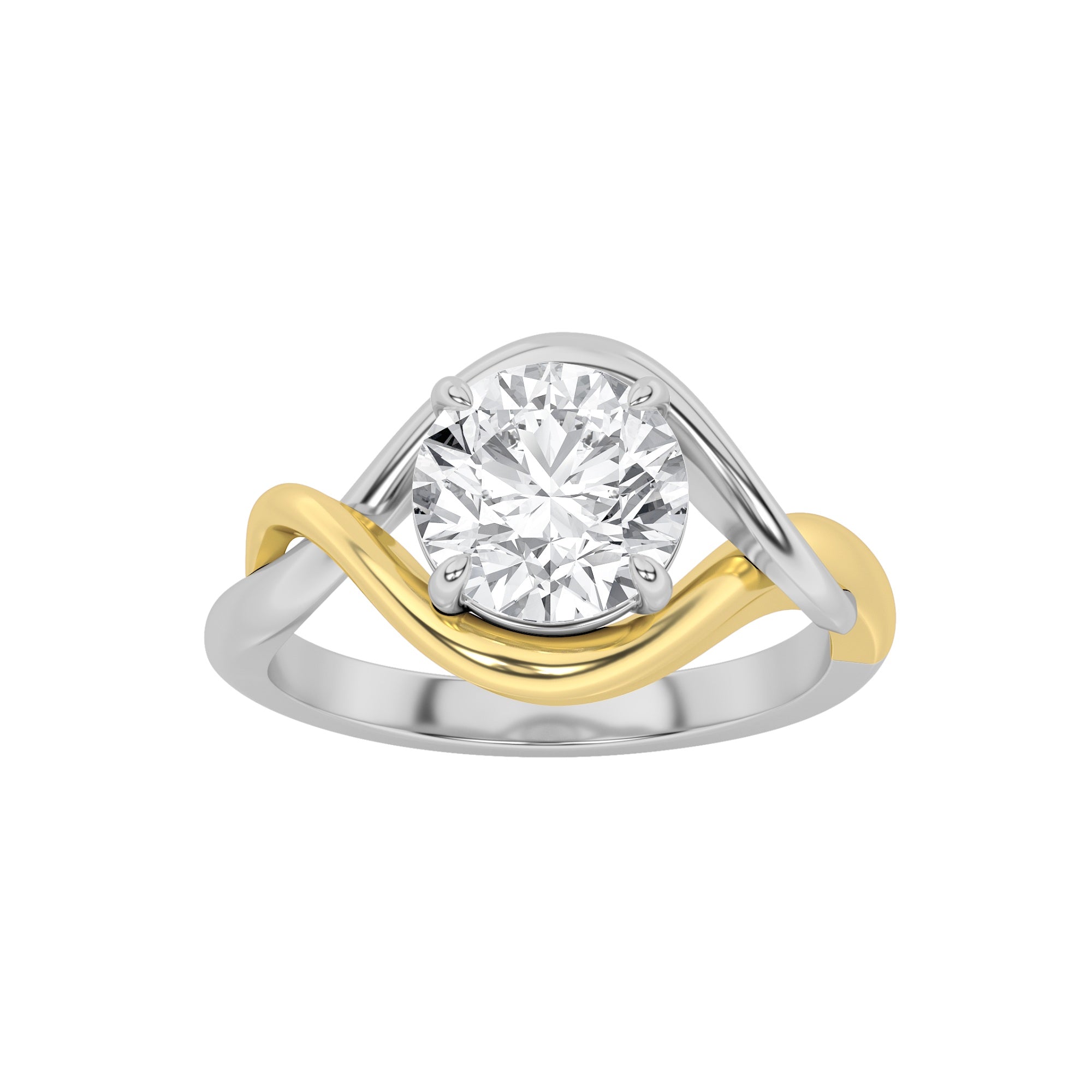 1.5CTW Round Shaped Lab Grown Diamond (F/VS) Two Tone Know Solitaire Engagement Ring in 14K Gold