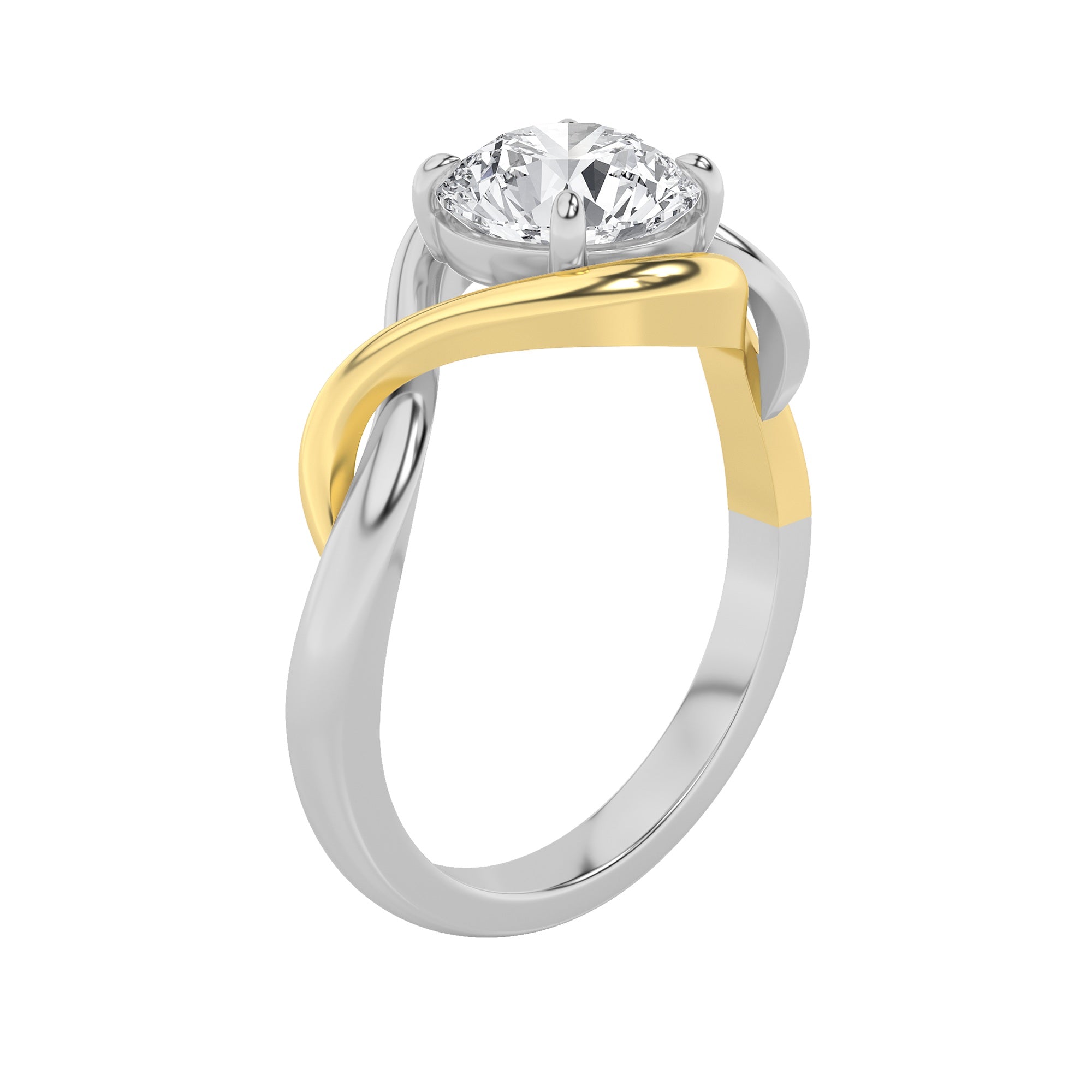 1.5CTW Round Shaped Lab Grown Diamond (F/VS) Two Tone Know Solitaire Engagement Ring in 14K Gold