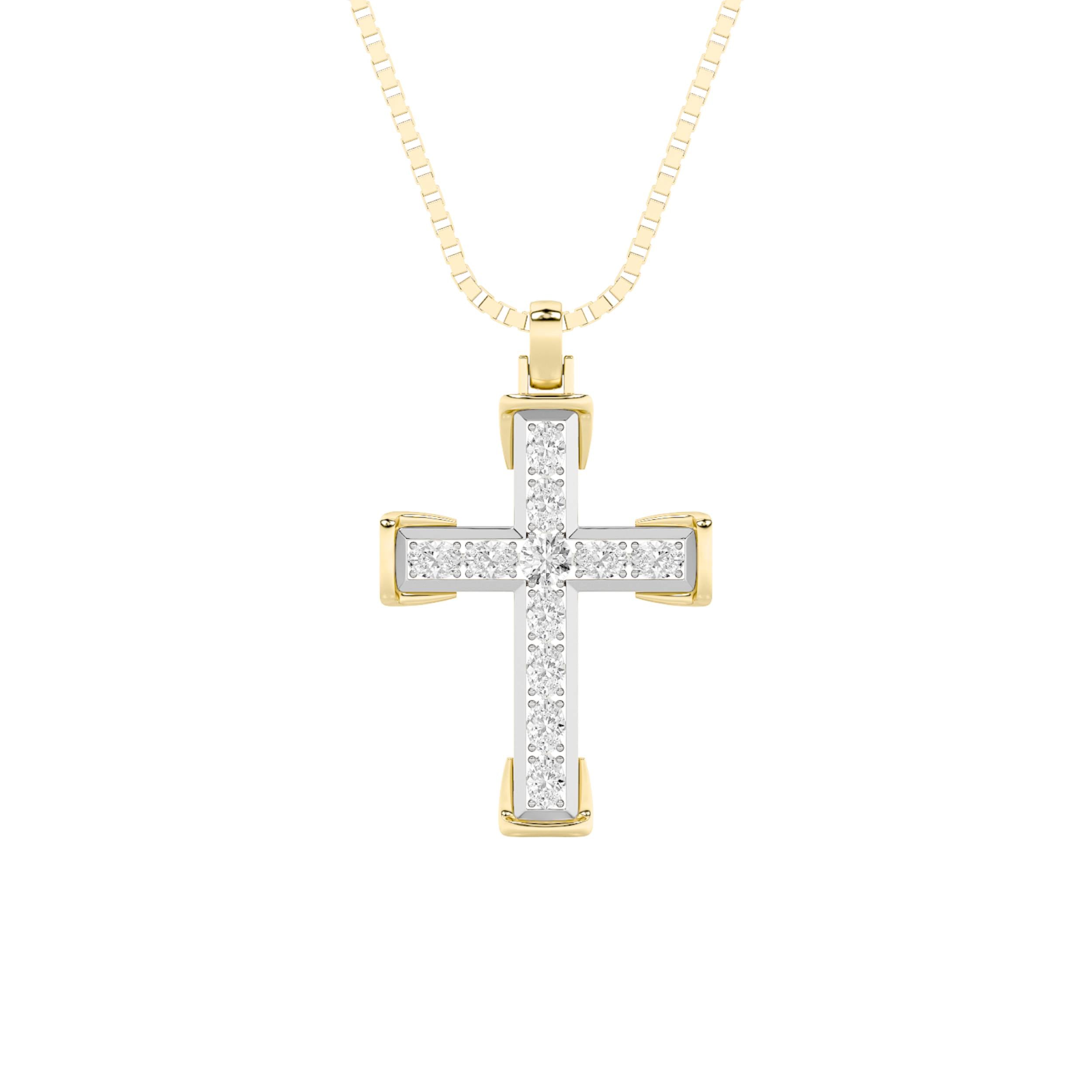 3CTW Round Shaped Lab Grown Diamond (F/VS) Cross Pendant in 14K Gold
