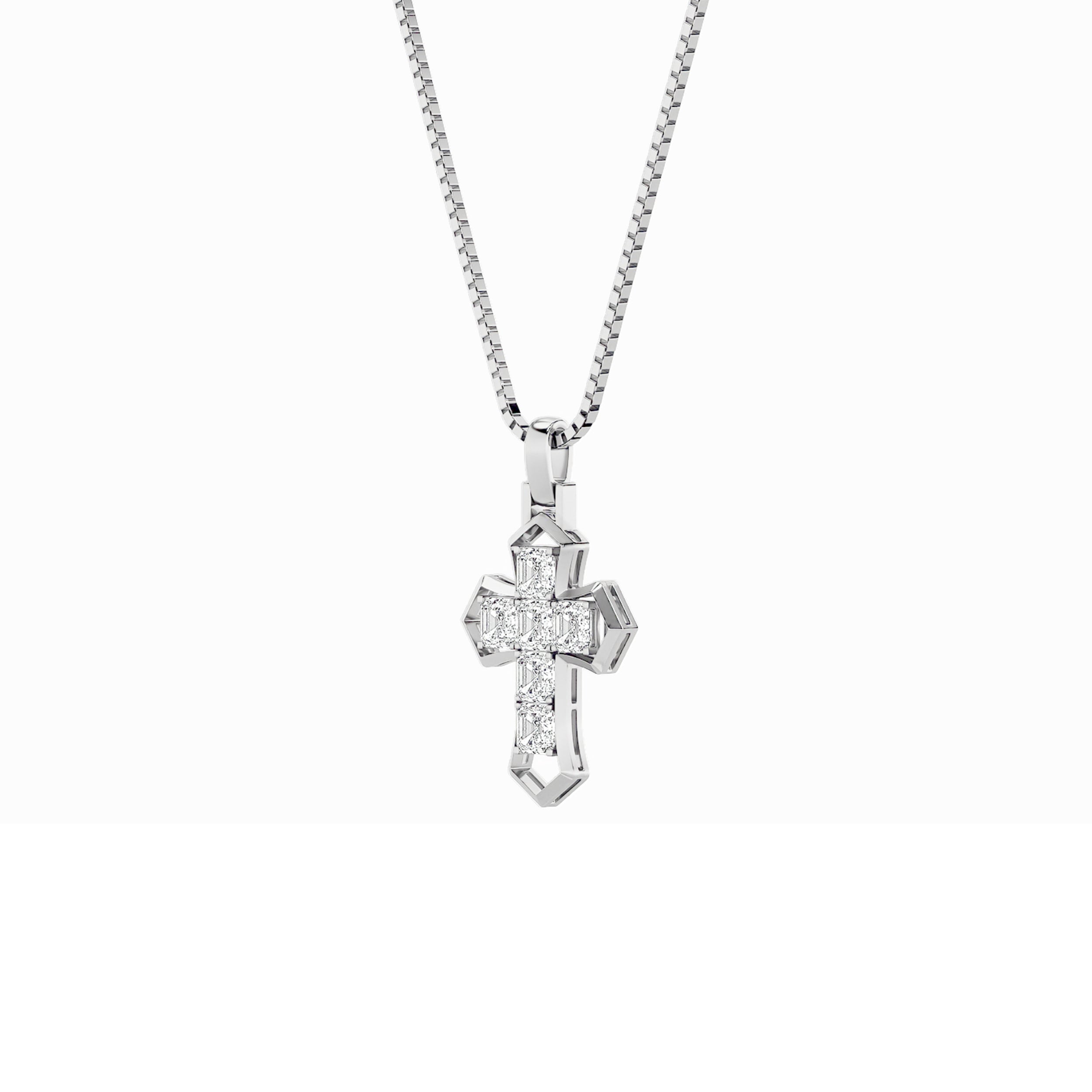 6CTW Asscher Shaped Lab Grown Diamond (F/VS) Cross Pendant in 14K Gold