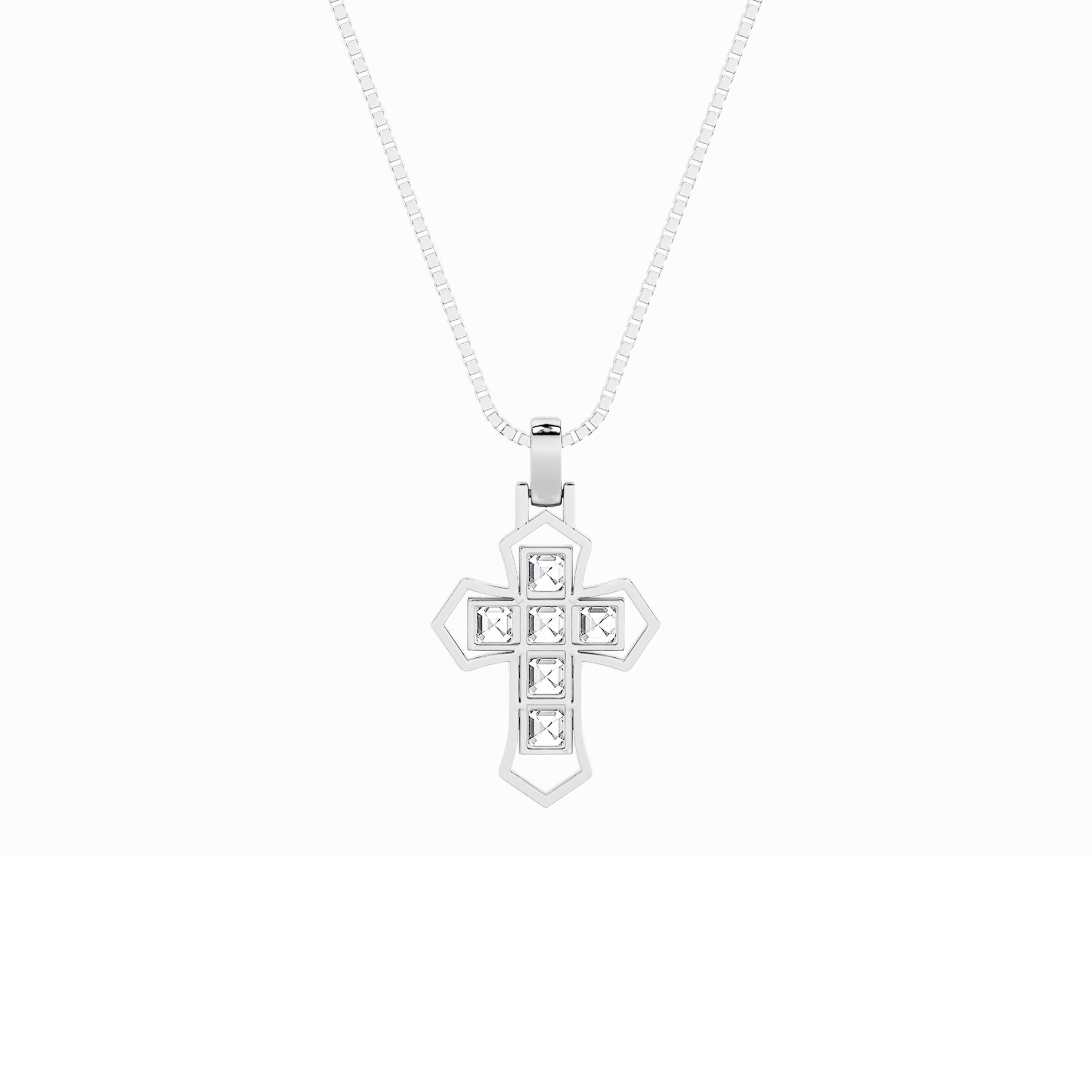 6CTW Asscher Shaped Lab Grown Diamond (F/VS) Cross Pendant in 14K Gold