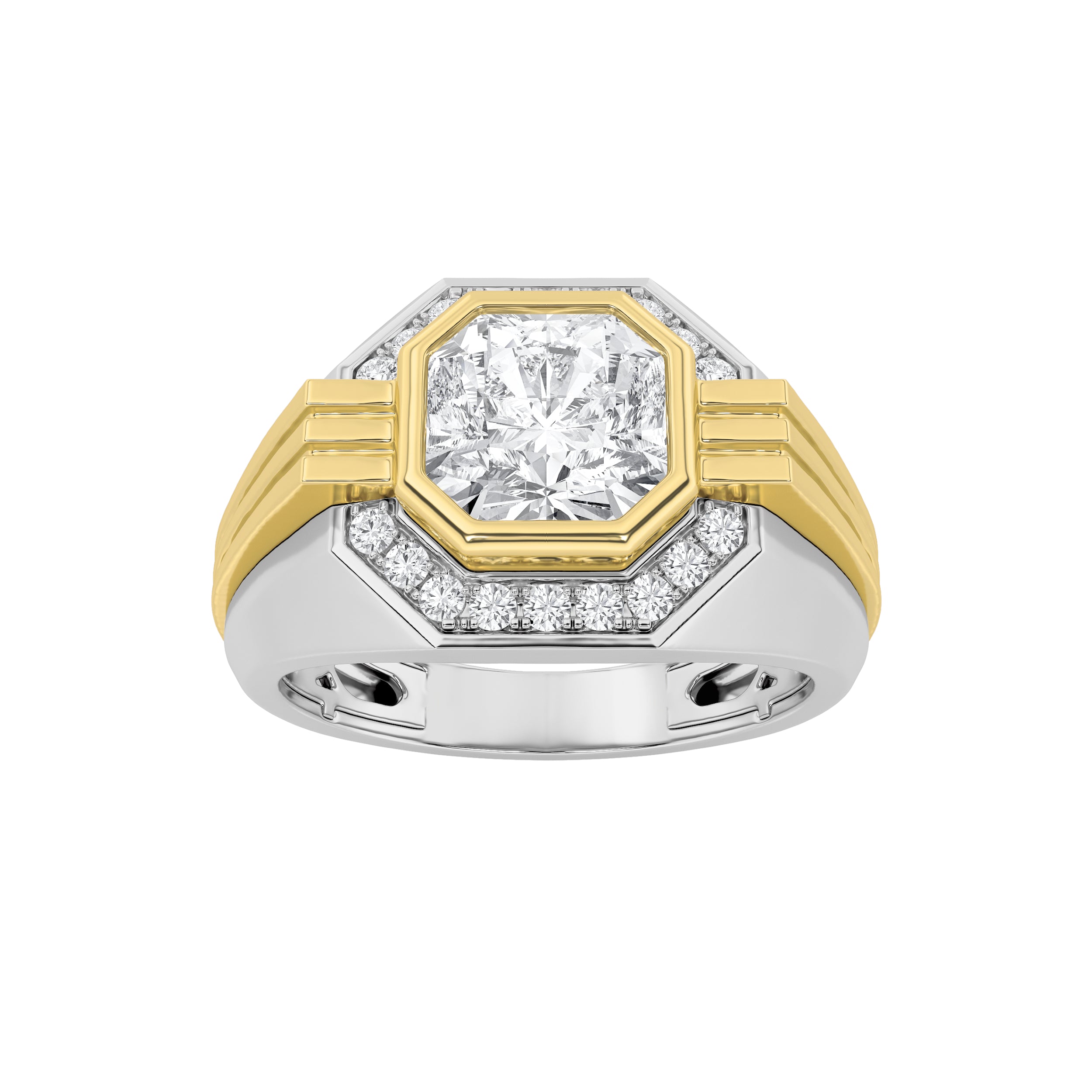 3CTW Asscher Shaped Lab Grown Diamond (F/VS) Mens Ring in 14K Gold
