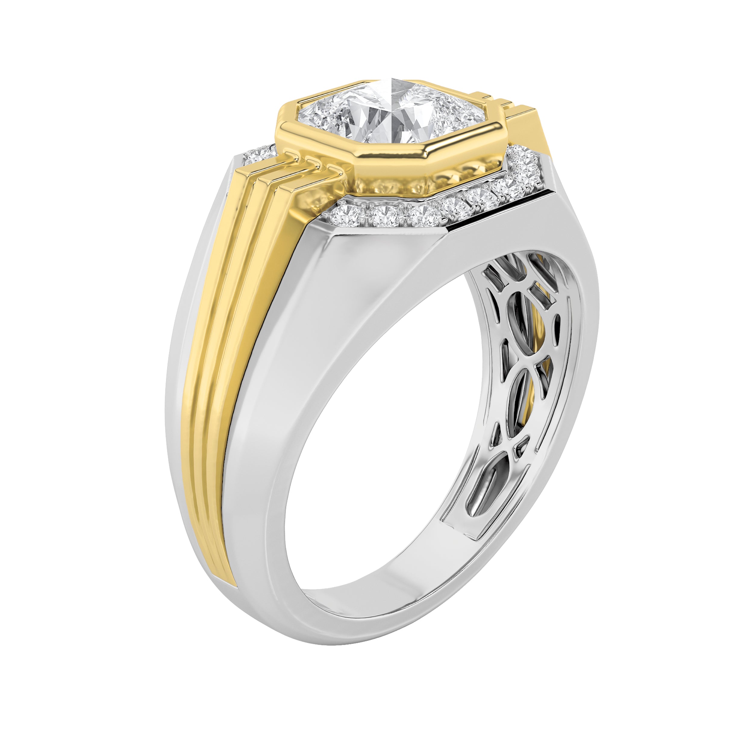 3CTW Asscher Shaped Lab Grown Diamond (F/VS) Mens Ring in 14K Gold
