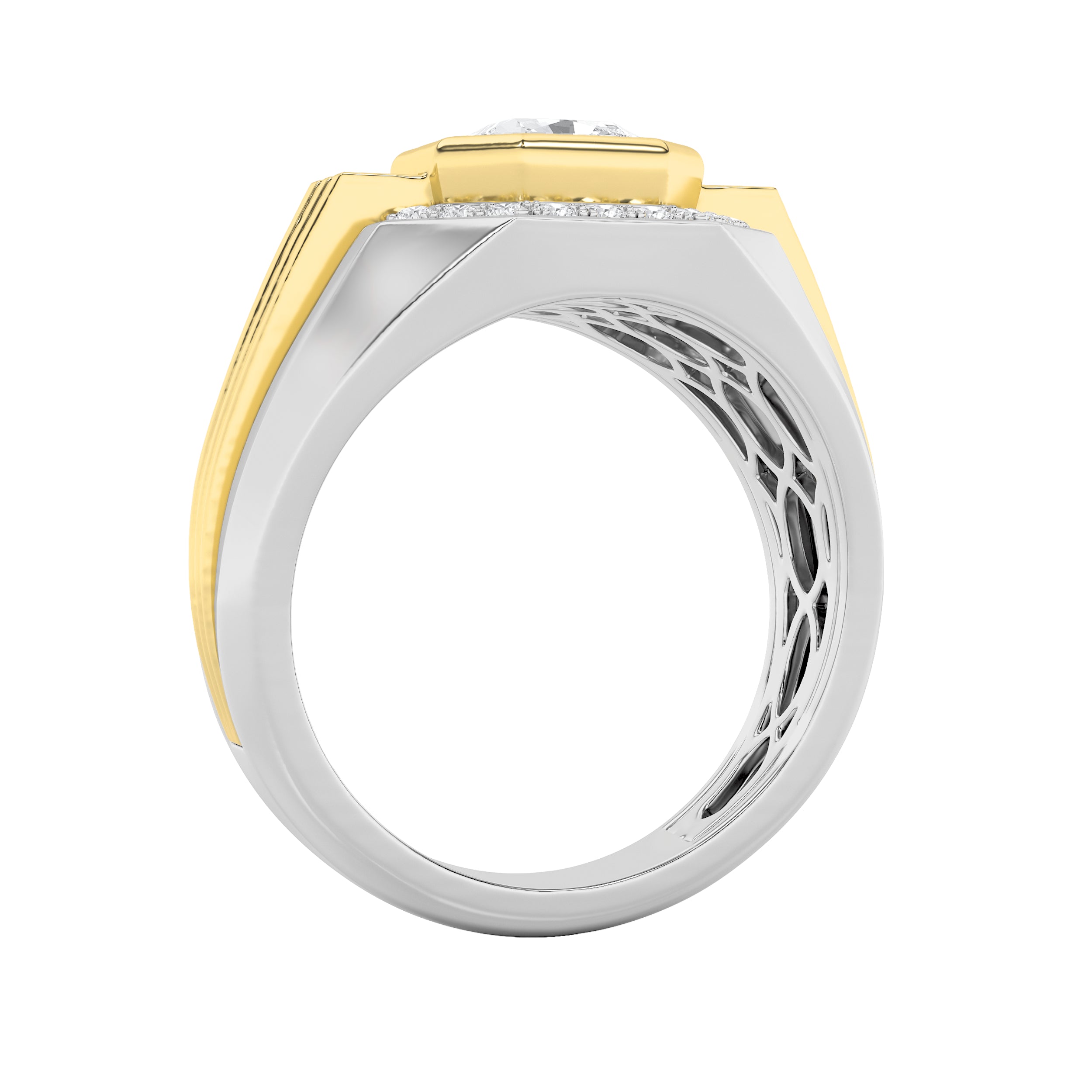 3CTW Asscher Shaped Lab Grown Diamond (F/VS) Mens Ring in 14K Gold