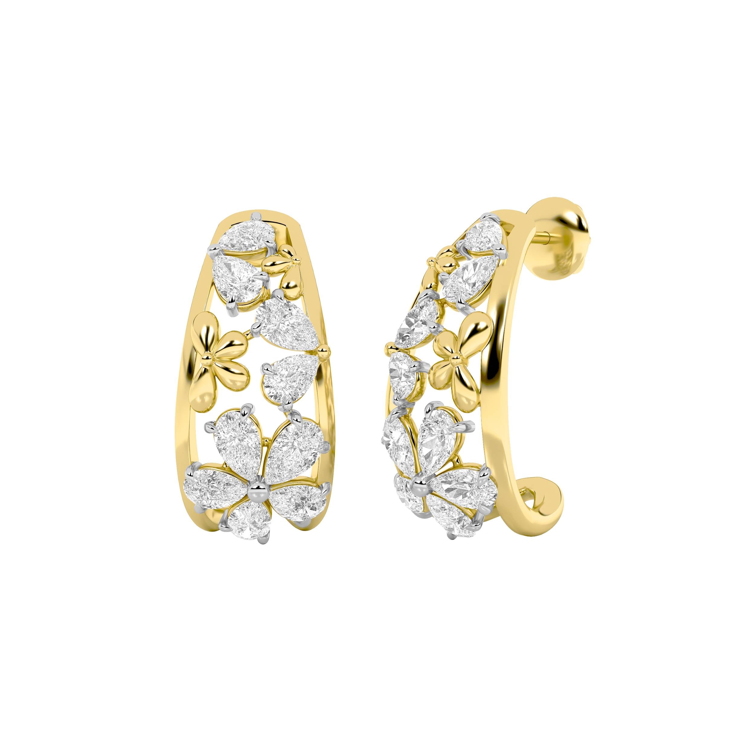 4.5CTW Pear Shaped Lab Grown Diamond (F/VS) Fancy Flower Earrings in 14K Gold