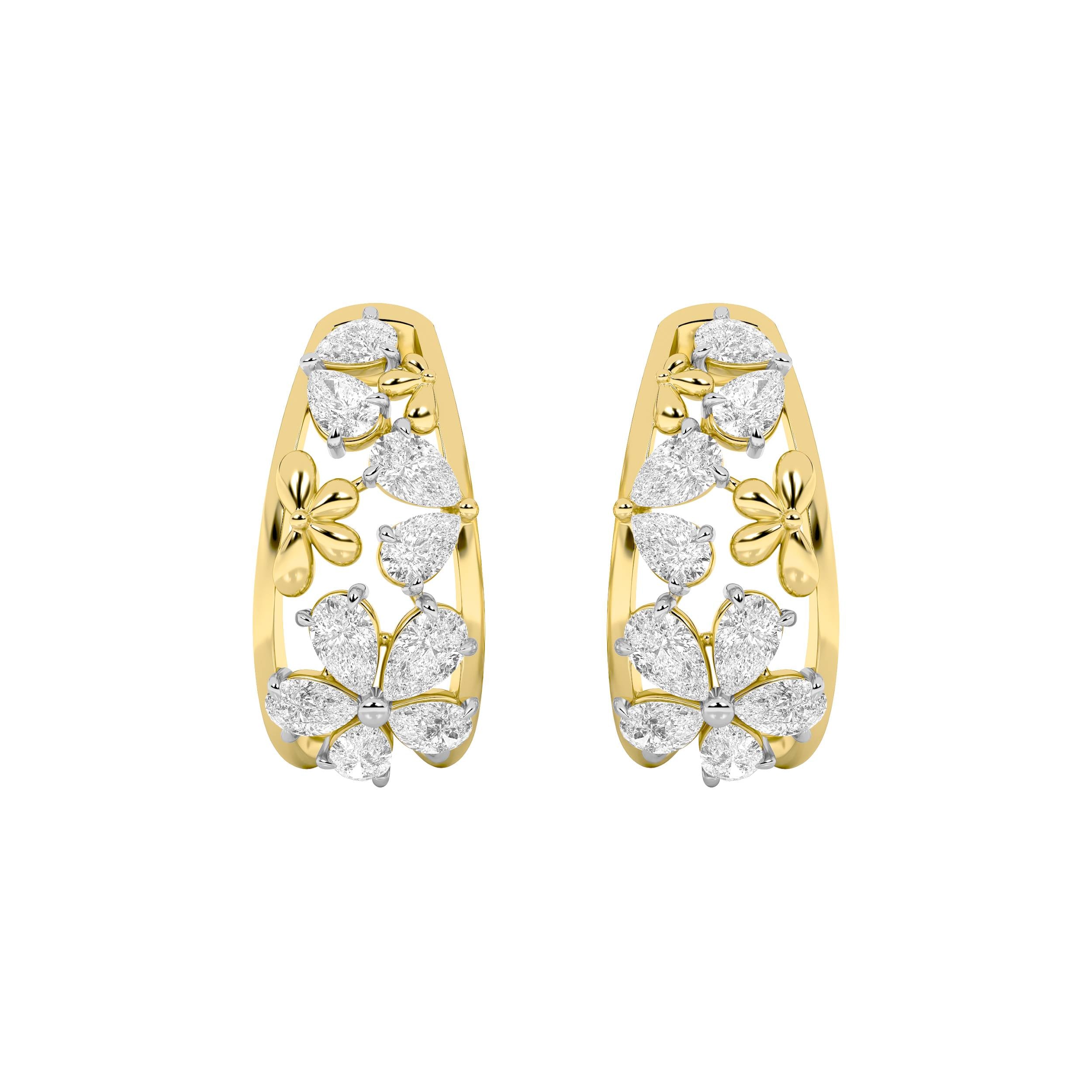 4.5CTW Pear Shaped Lab Grown Diamond (F/VS) Fancy Flower Earrings in 14K Gold