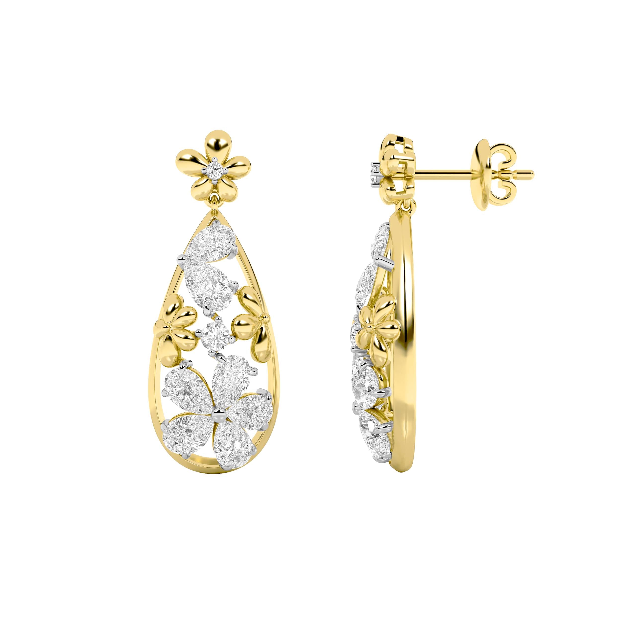 3.75CTW Pear Shaped Lab Grown Diamond (F/VS) Fancy Flower Earrings in 14K Gold