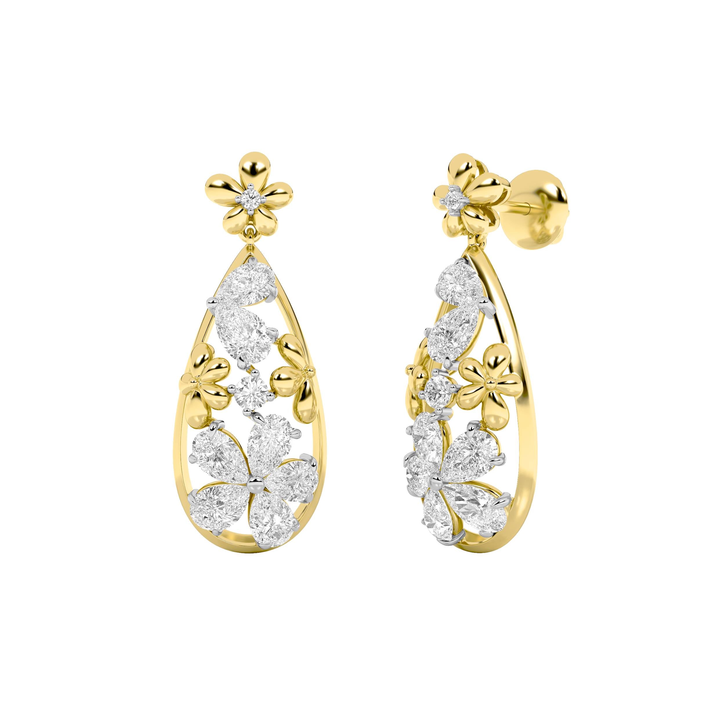 3.75CTW Pear Shaped Lab Grown Diamond (F/VS) Fancy Flower Earrings in 14K Gold