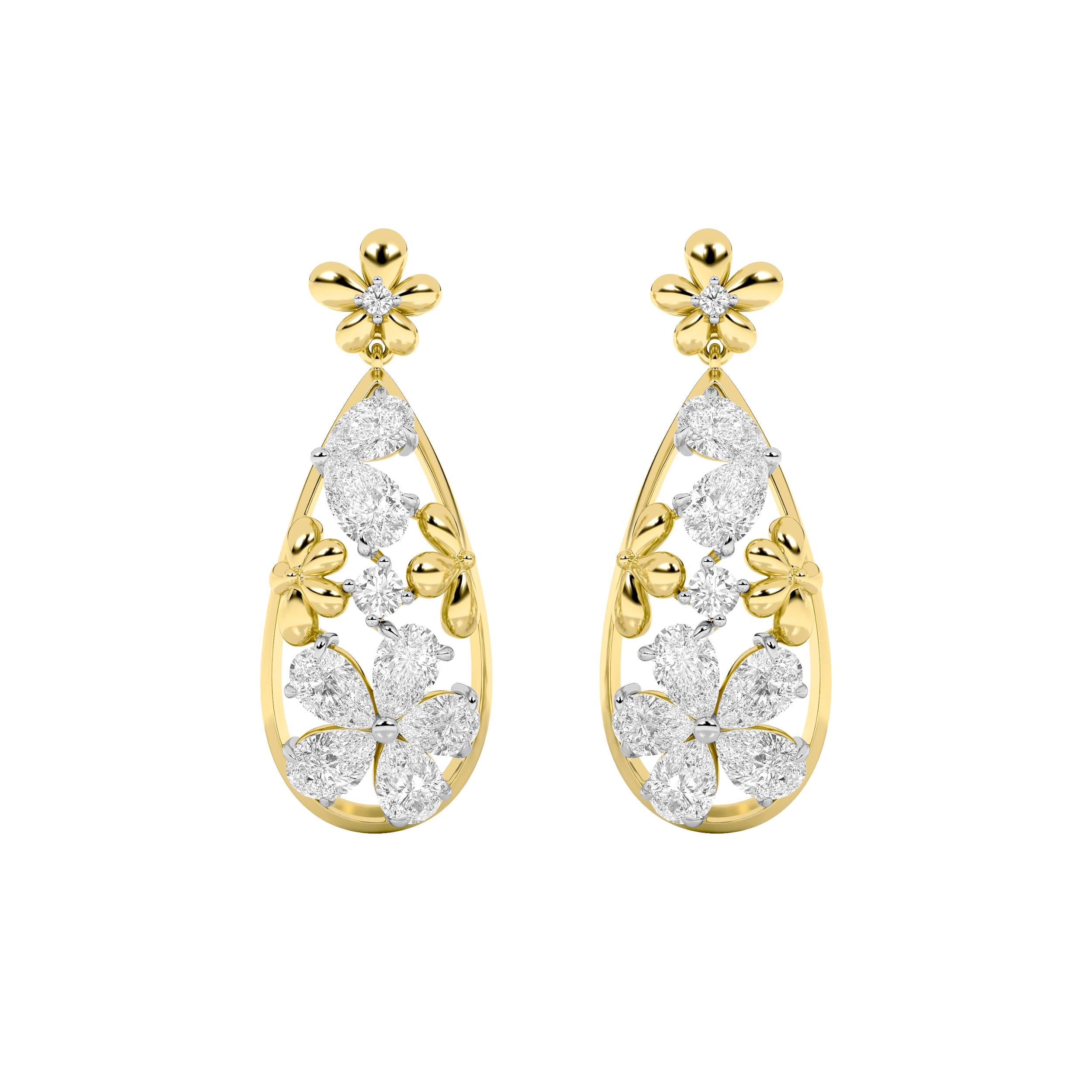 3.75CTW Pear Shaped Lab Grown Diamond (F/VS) Fancy Flower Earrings in 14K Gold