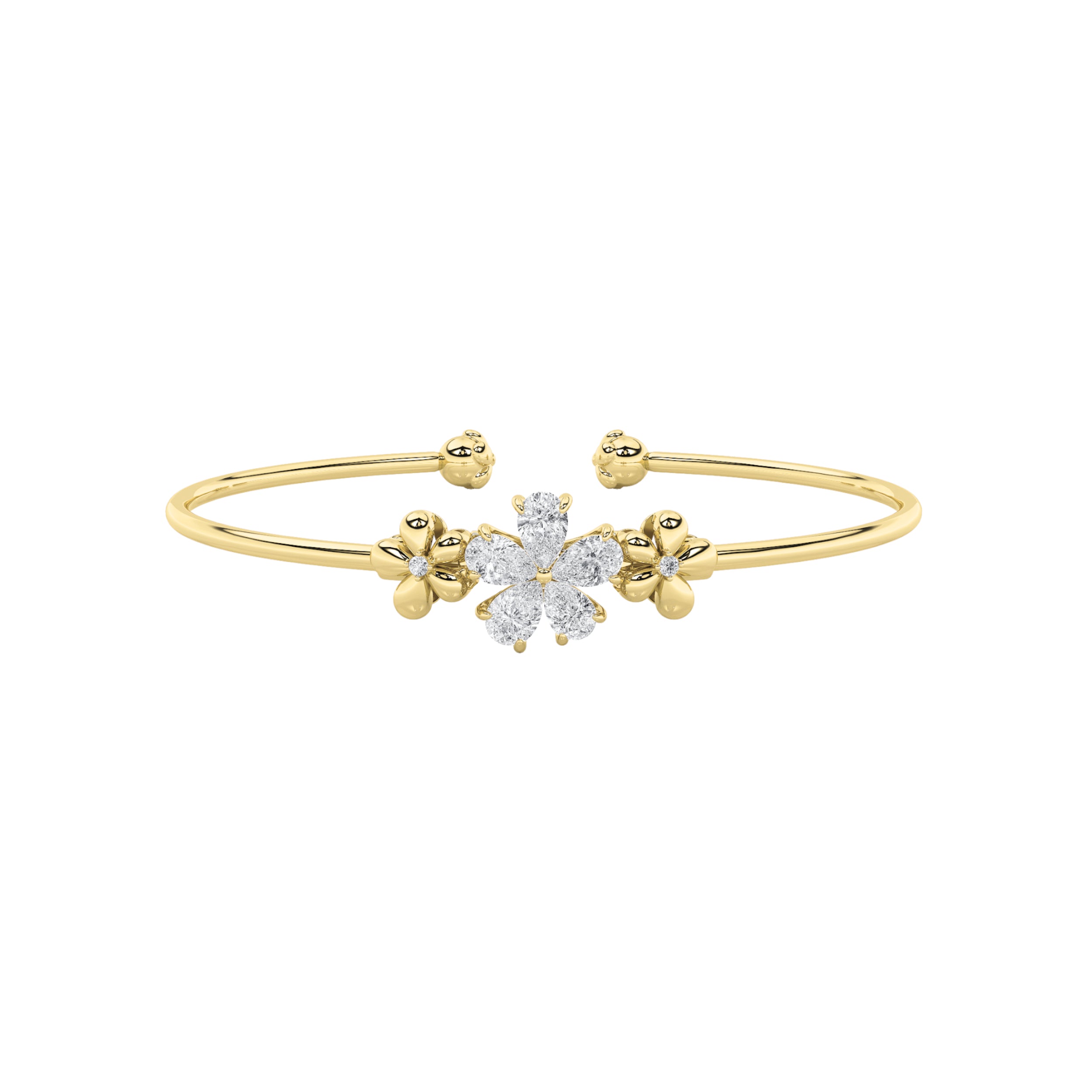 1.5CTW Pear Shaped Lab Grown Diamond (F/VS) Fancy Flower Bangle Bracelet in 14K Gold