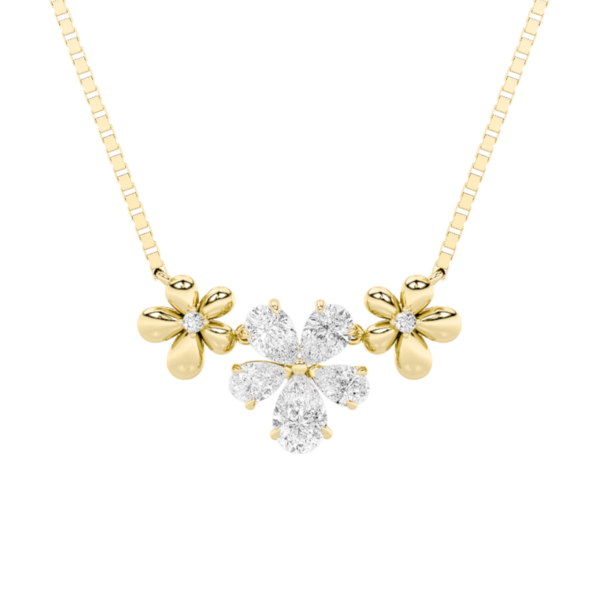 2CTW Pear Shaped Lab Grown Diamond (F/VS) Fancy Flower Necklace in 14K Gold