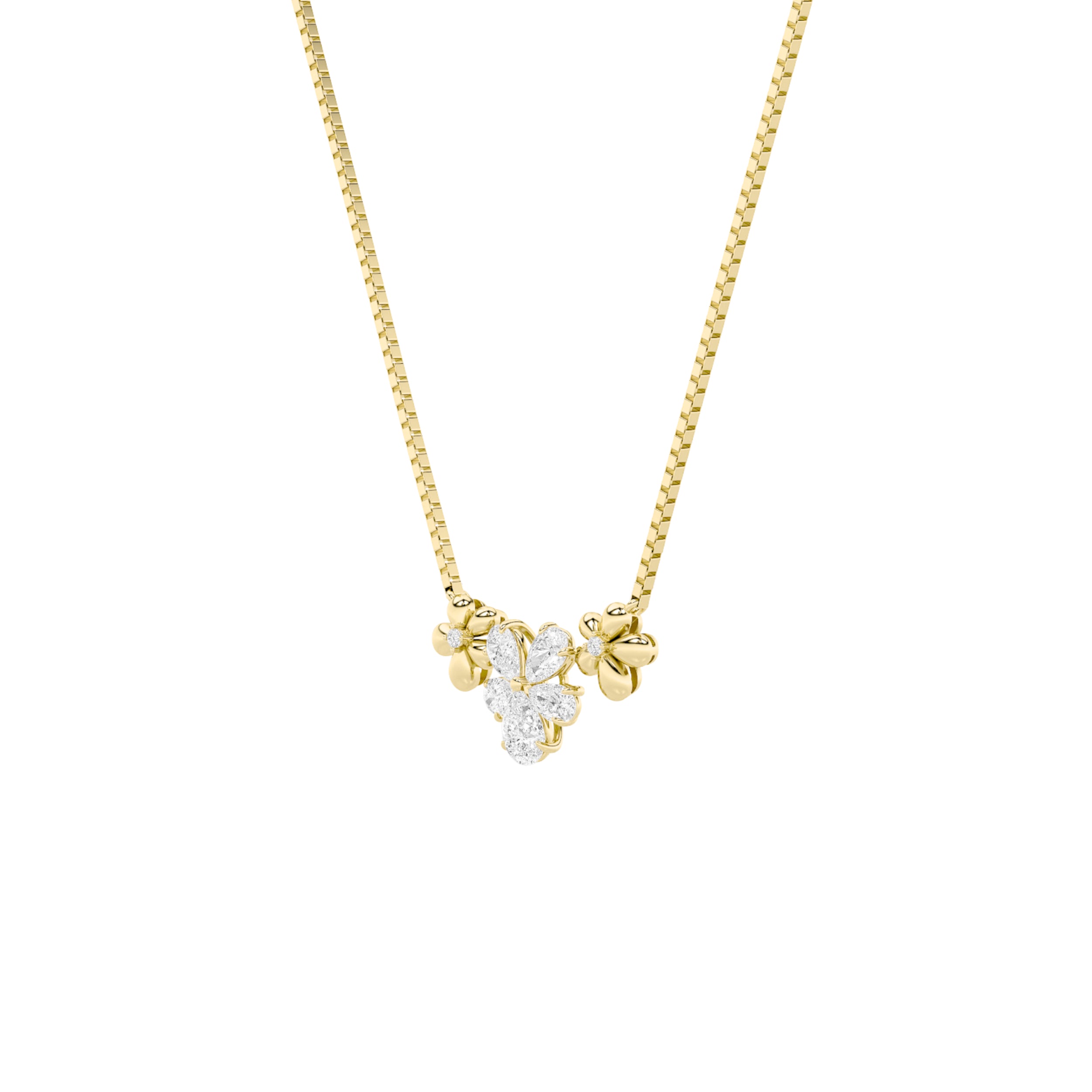 2CTW Pear Shaped Lab Grown Diamond (F/VS) Fancy Flower Necklace in 14K Gold