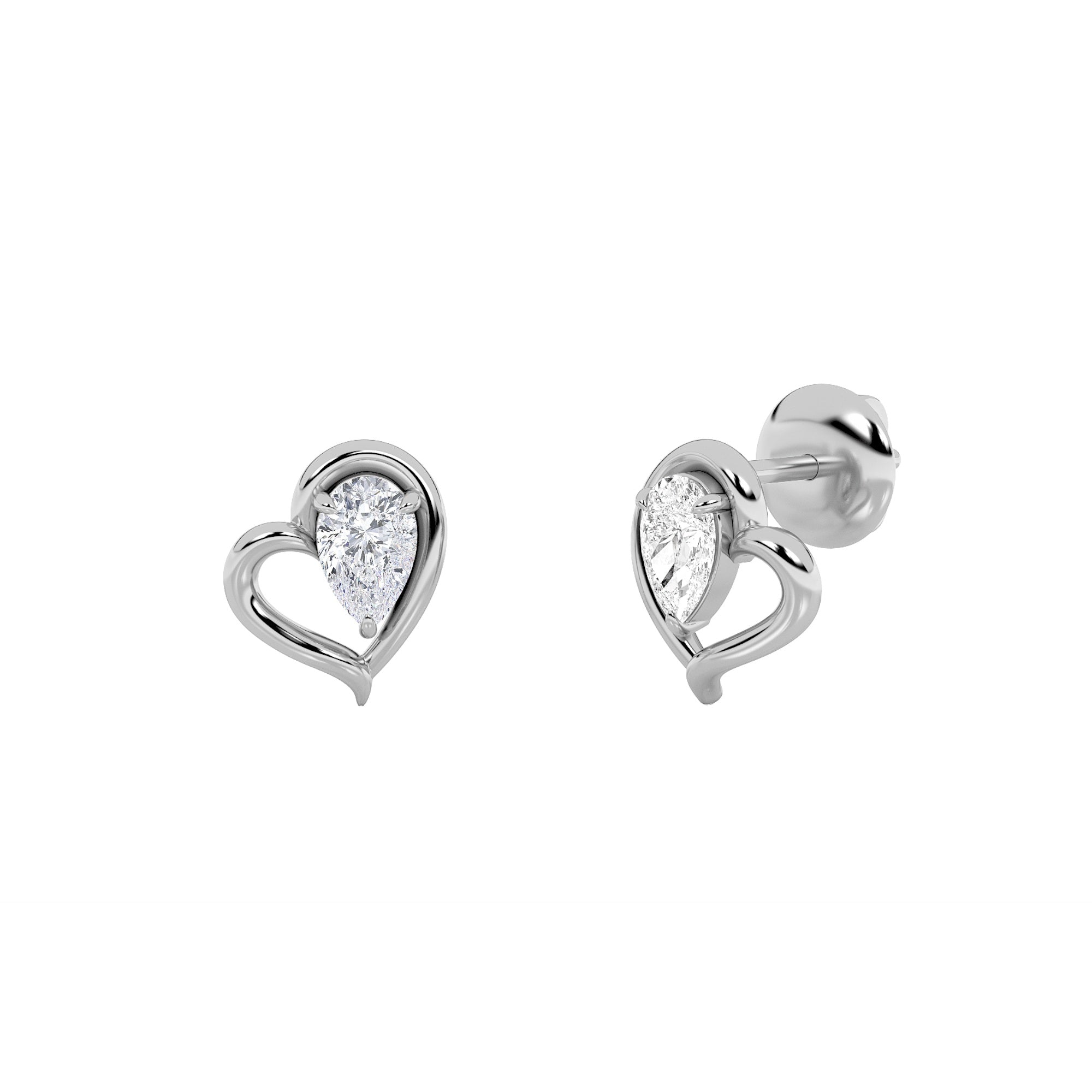 0.5CTW Pear Shaped Lab Grown Diamond (F/VS) Heart Shaped Earrings in 14K Gold