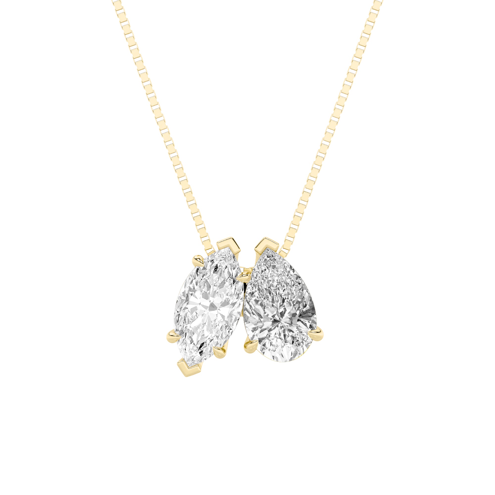 2.5CTW Pear Shaped Fancy Yellow & White Lab Grown Diamond (F/VS) Two Stone Fancy Pendant in 14K Gold