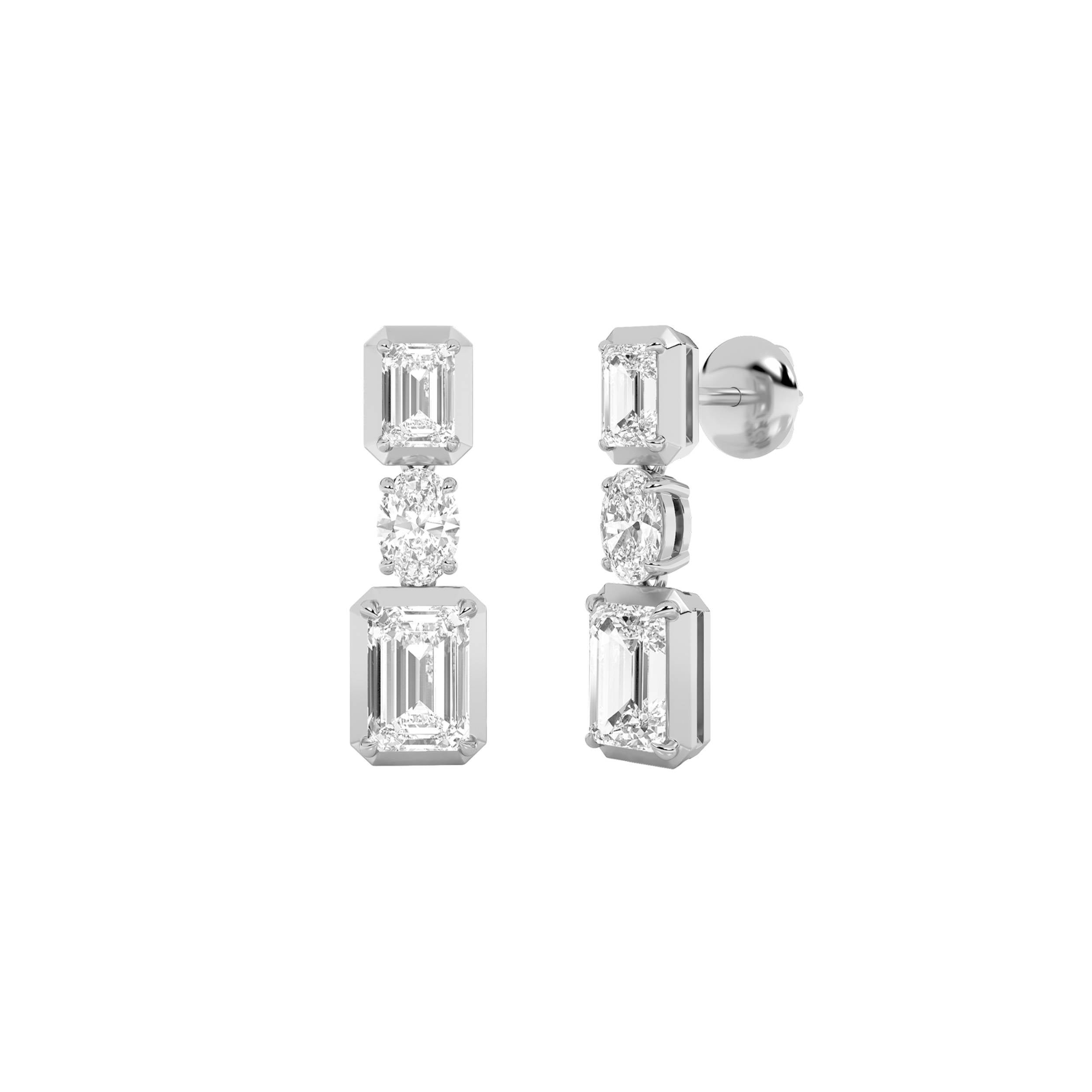 3CTW Radiant Shaped Lab Grown Diamond (F/VS) Dangle Earrings in 14K Gold