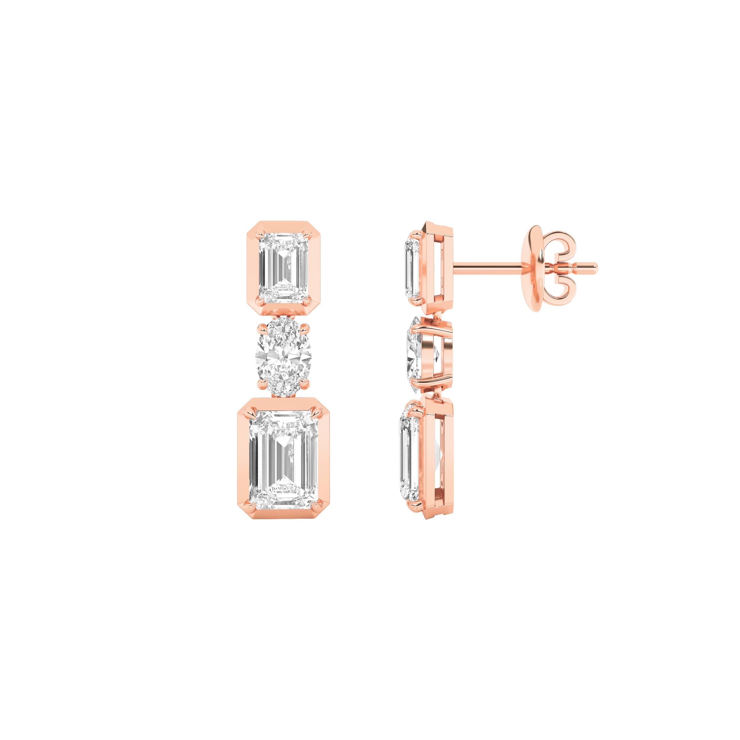 3CTW Radiant Shaped Lab Grown Diamond (F/VS) Dangle Earrings in 14K Gold