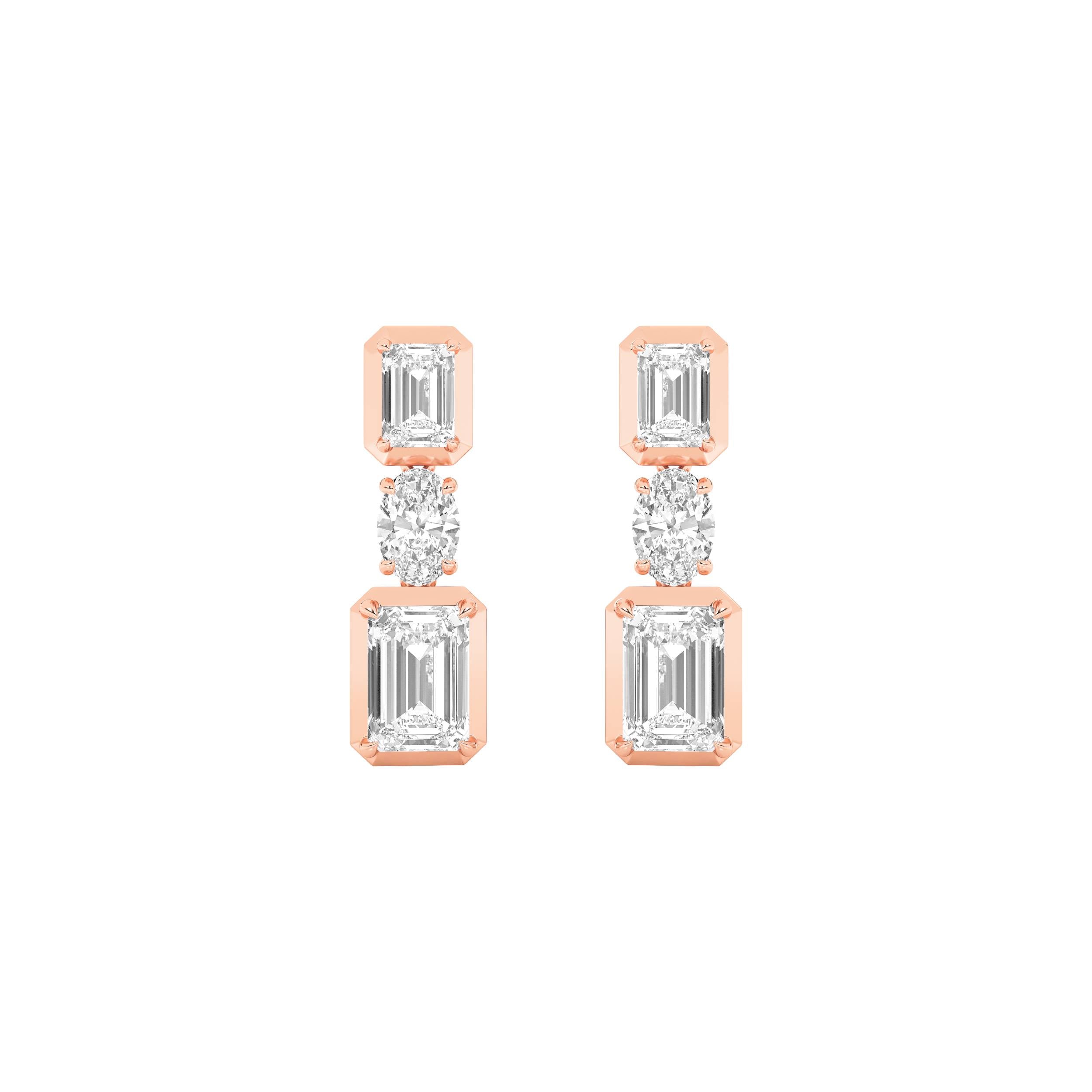 3CTW Radiant Shaped Lab Grown Diamond (F/VS) Dangle Earrings in 14K Gold