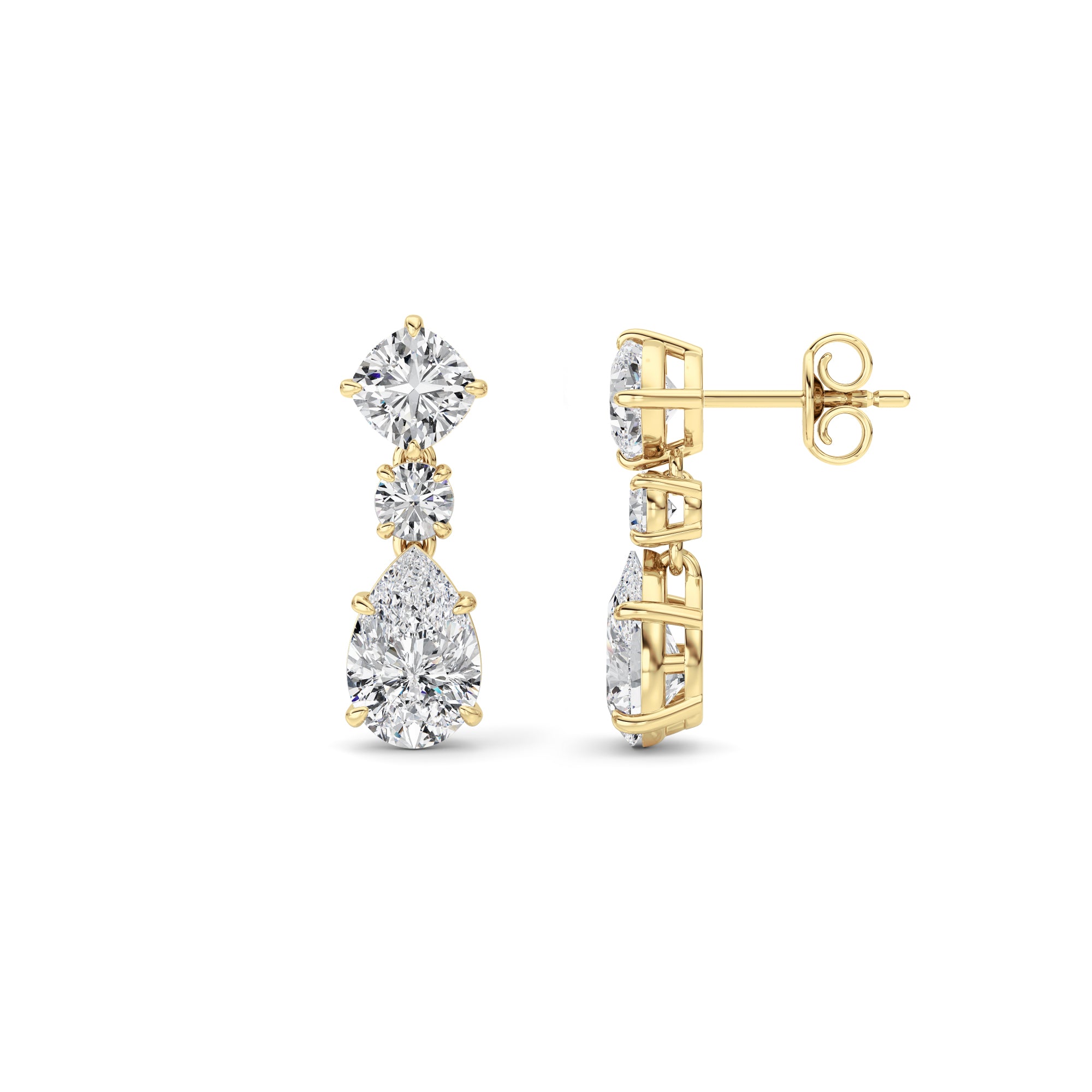 5CTW Pear Shaped Lab Grown Diamond (F/VS) Dangle Earrings in 14K Gold