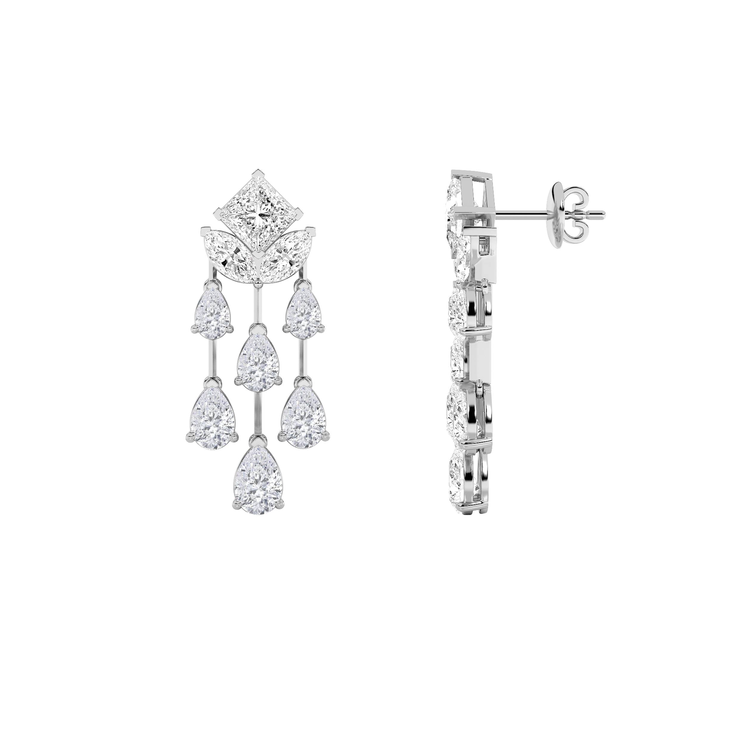 7CTW Princess Shaped Lab Grown Diamond (F/VS) Dangle Earrings in 14K Gold