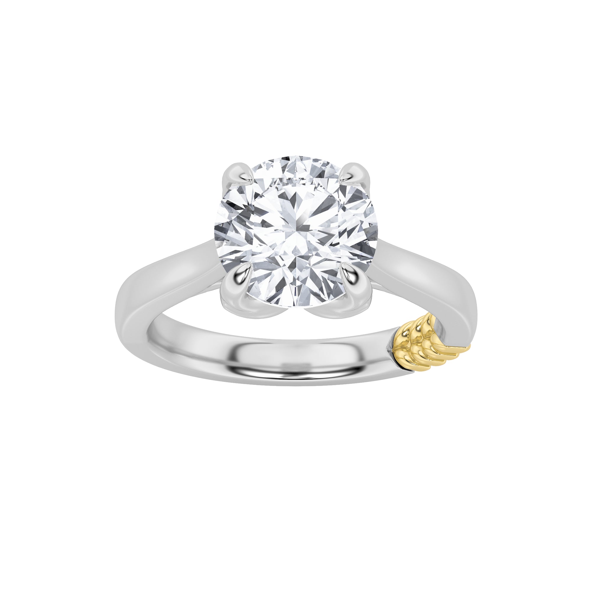 2CTW Round Shaped Lab Grown Diamond (F/VS) Two Tone Classic Solitaire Engagement Ring in 14K Gold