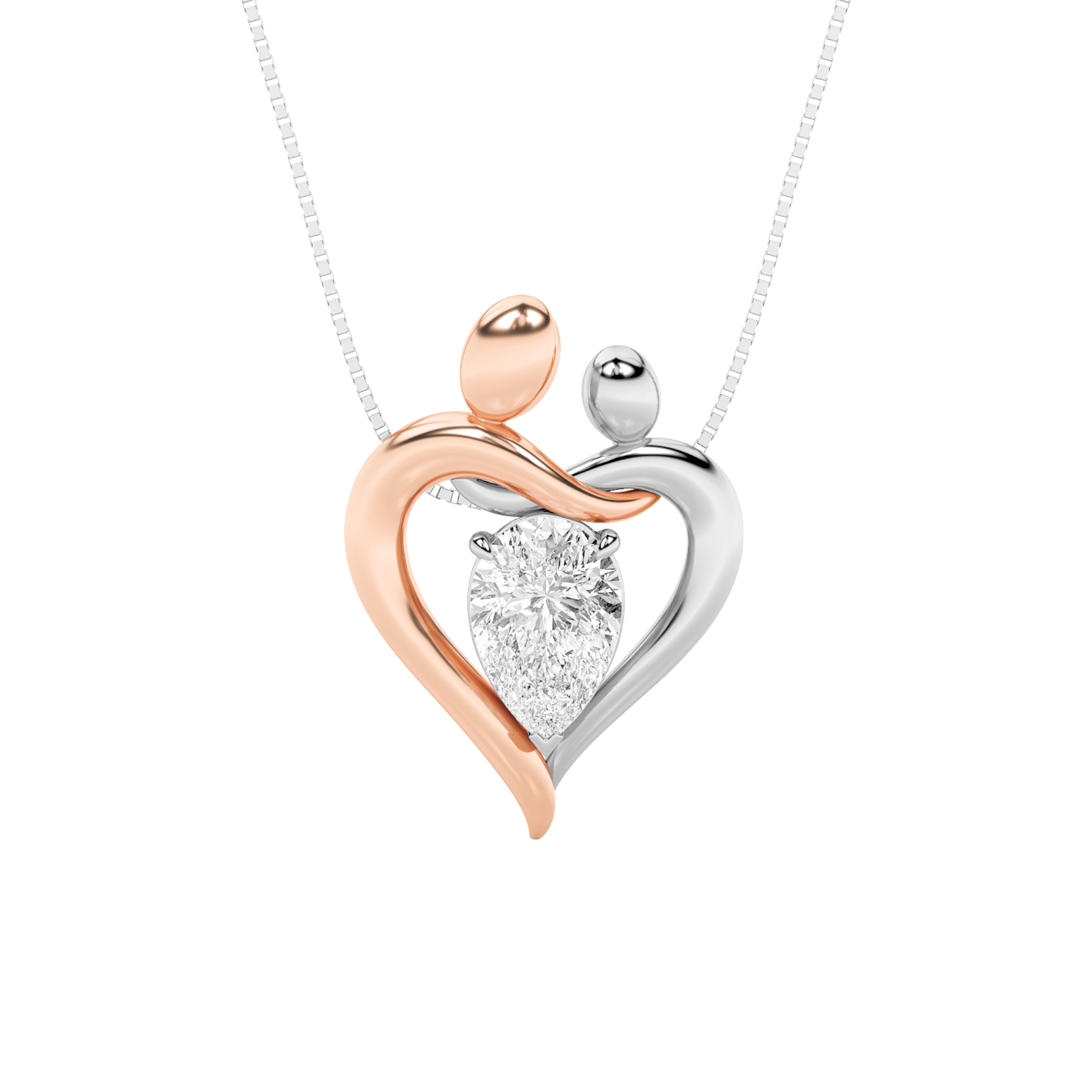 1.5CTW Pear Shaped Lab Grown Diamond (F/VS) Mother and Child Heart Shaped Pendant in 14K Gold