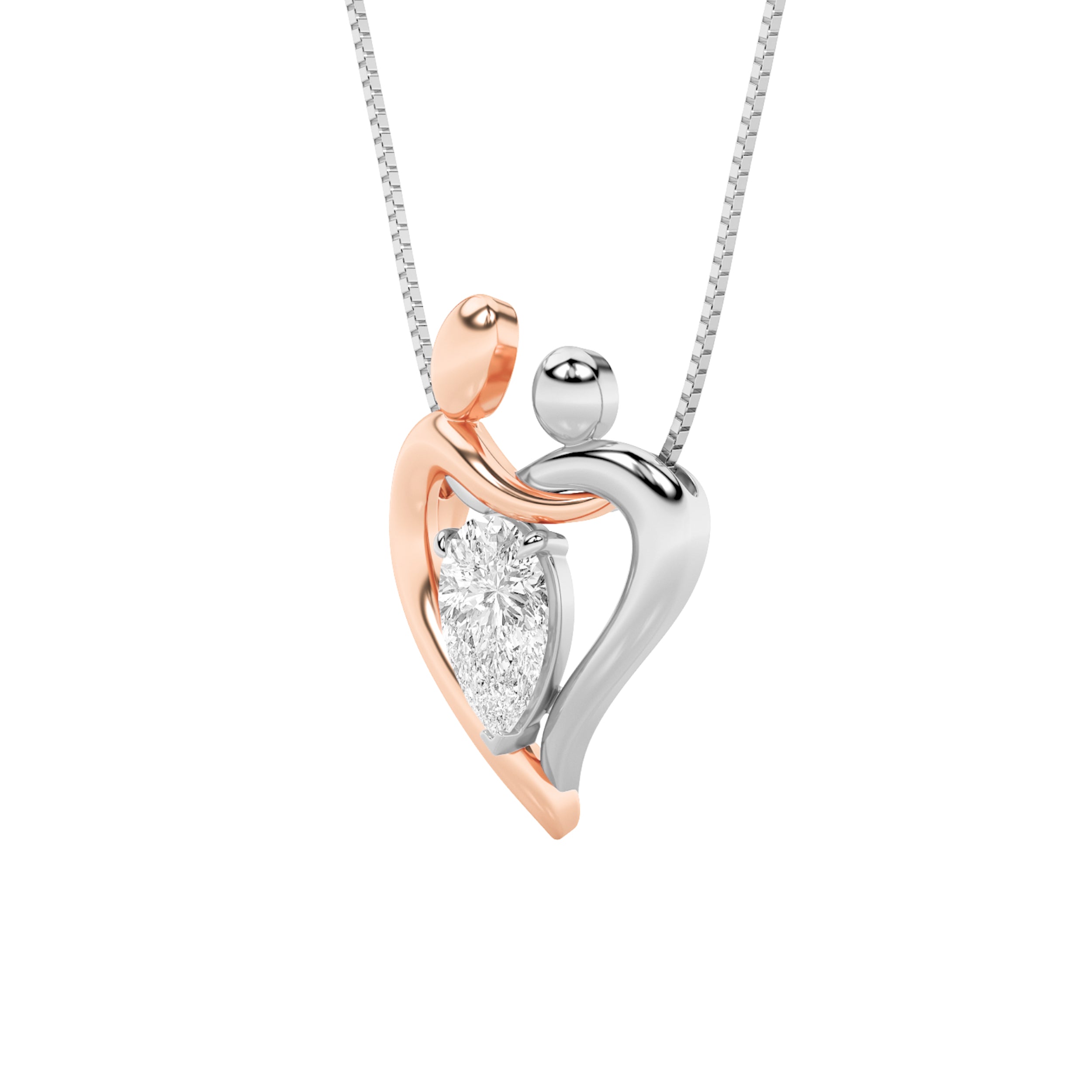 1.5CTW Pear Shaped Lab Grown Diamond (F/VS) Mother and Child Heart Shaped Pendant in 14K Gold