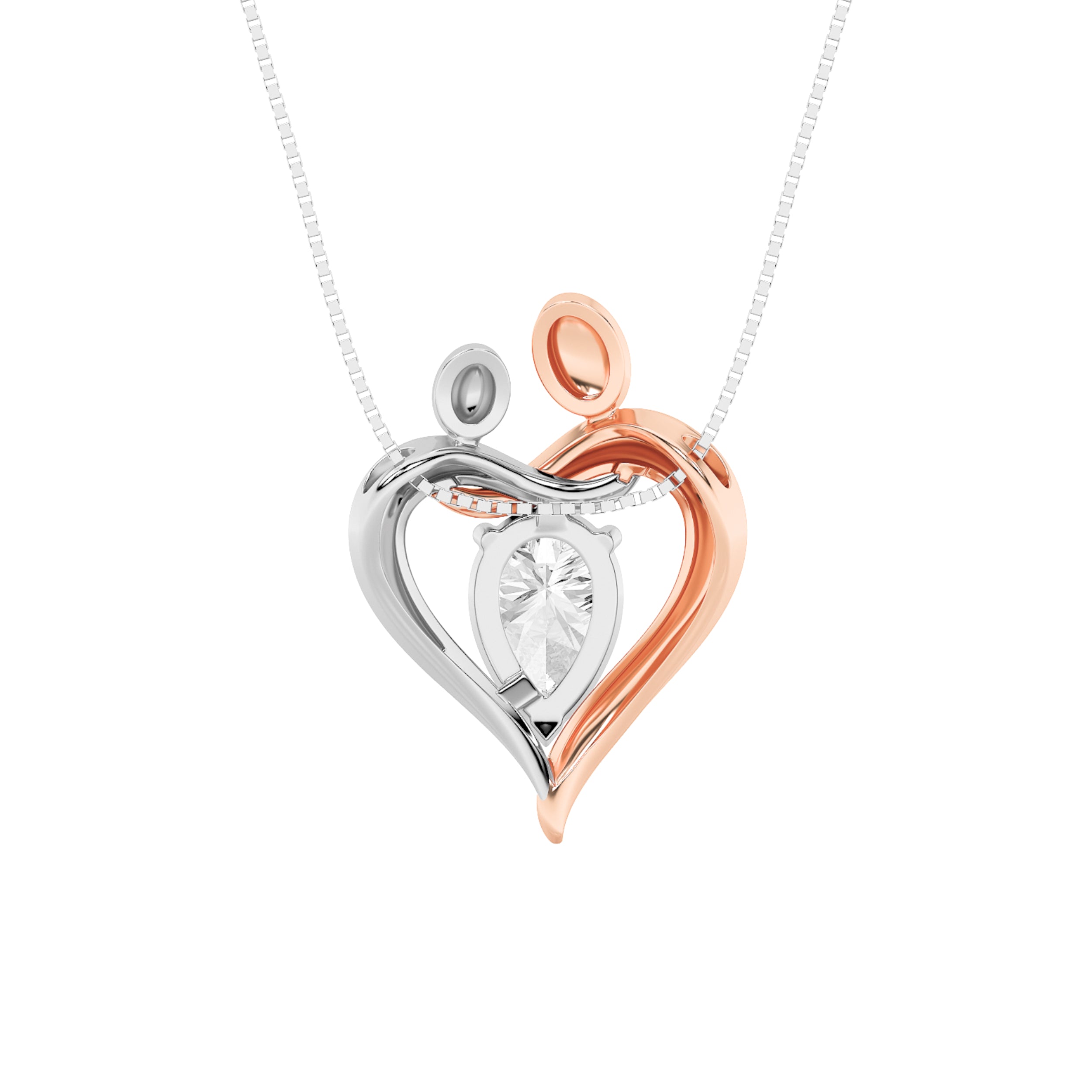 1.5CTW Pear Shaped Lab Grown Diamond (F/VS) Mother and Child Heart Shaped Pendant in 14K Gold