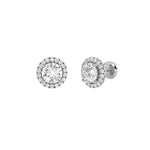 3CTW Round Shaped Lab Grown Diamond (F/VS) Halo Stud Earrings in 14K Gold