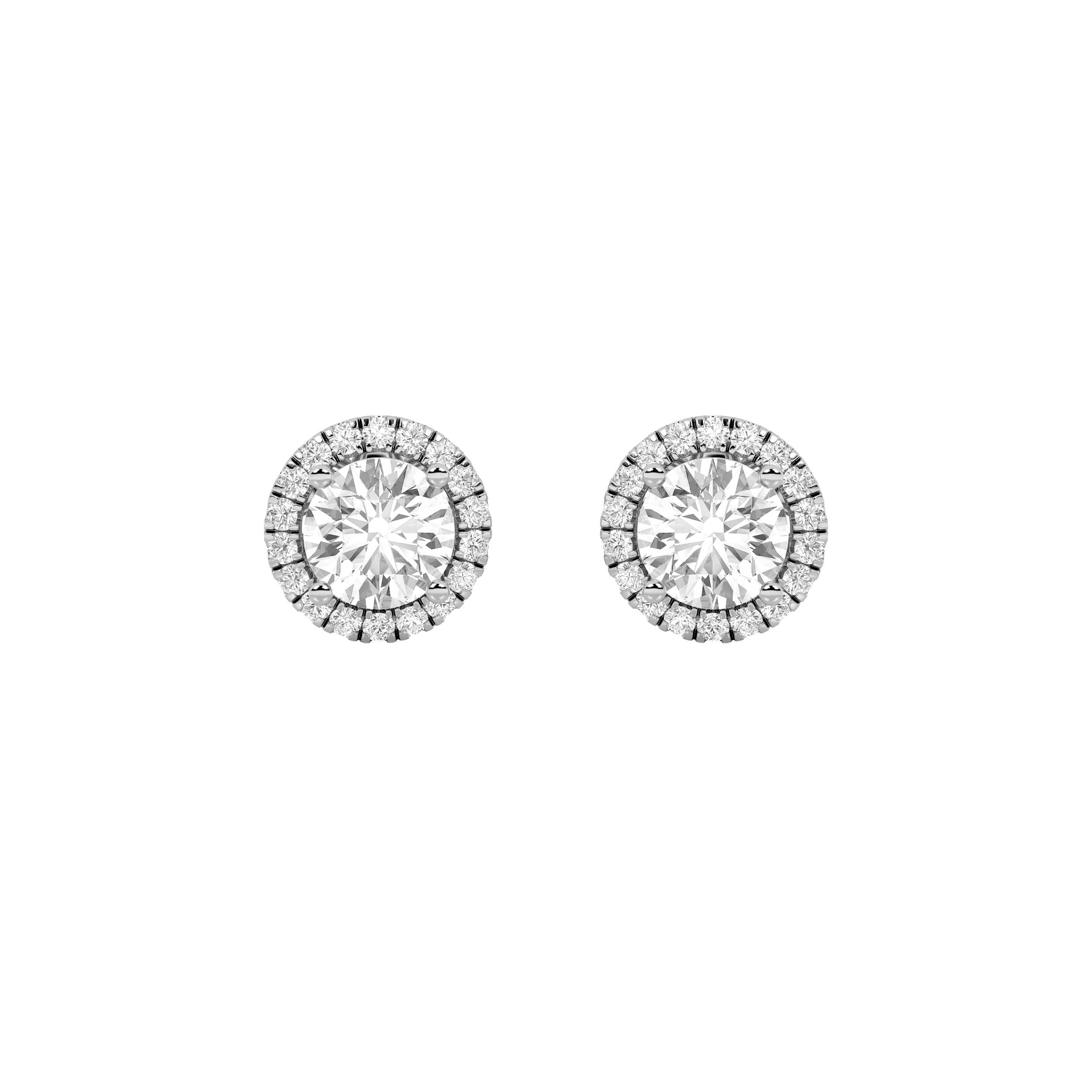3CTW Round Shaped Lab Grown Diamond (F/VS) Halo Stud Earrings in 14K Gold