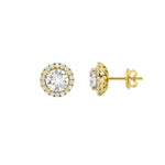 3CTW Round Shaped Lab Grown Diamond (F/VS) Halo Stud Earrings in 14K Gold