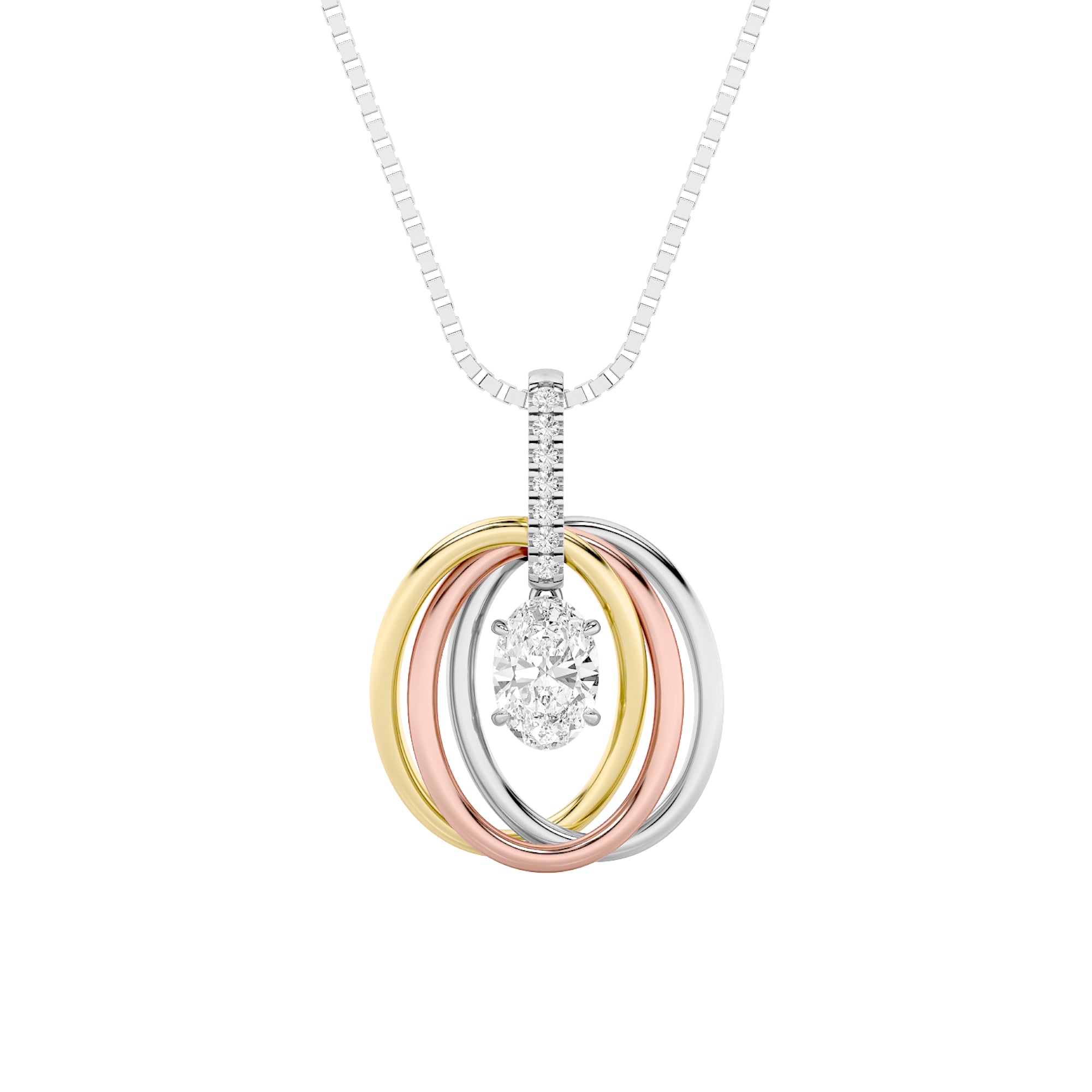 1.5CTW Oval Shaped Lab Grown Diamond (F/VS) Three Tone Solitaire Accented Pendant in 14K Gold