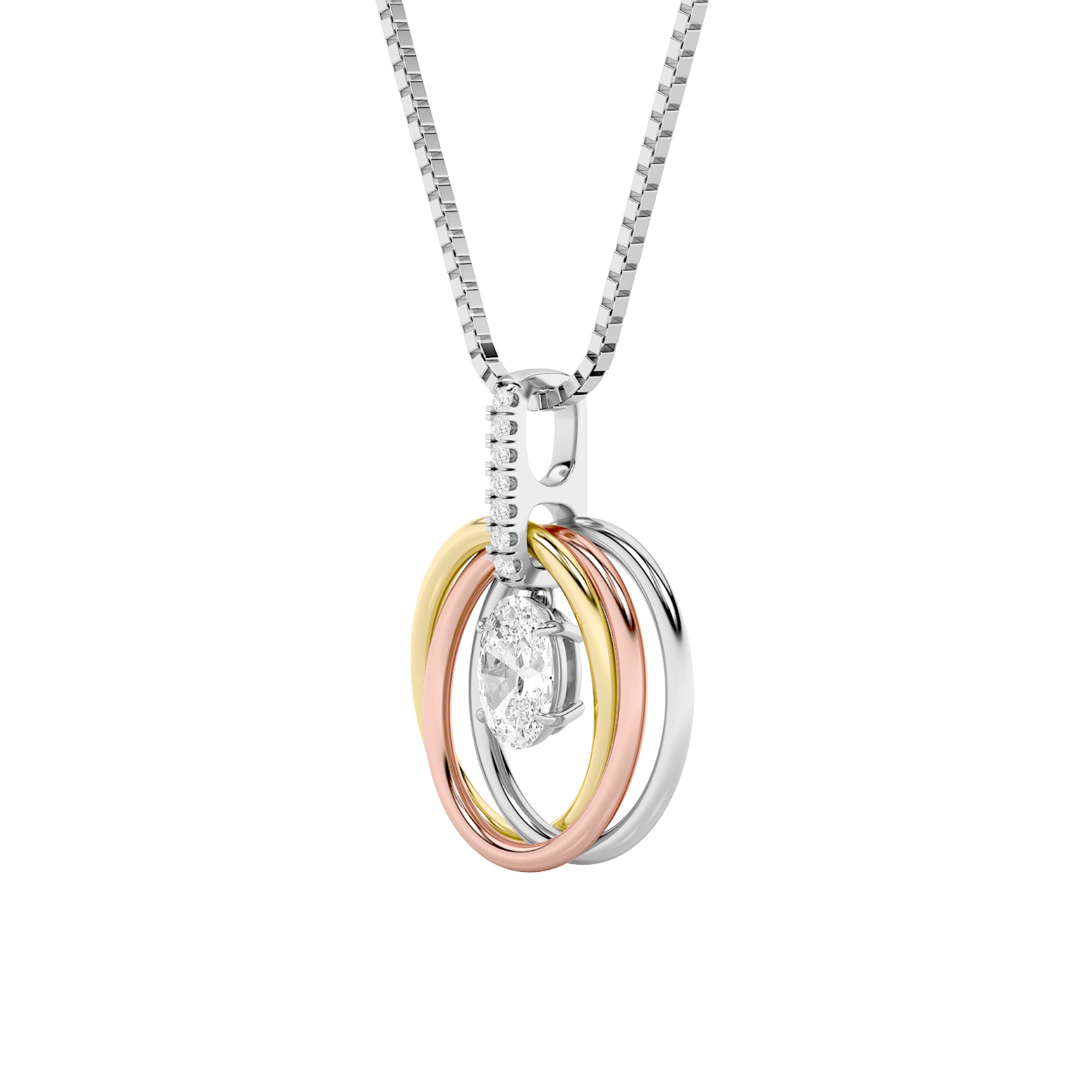 1.5CTW Oval Shaped Lab Grown Diamond (F/VS) Three Tone Solitaire Accented Pendant in 14K Gold
