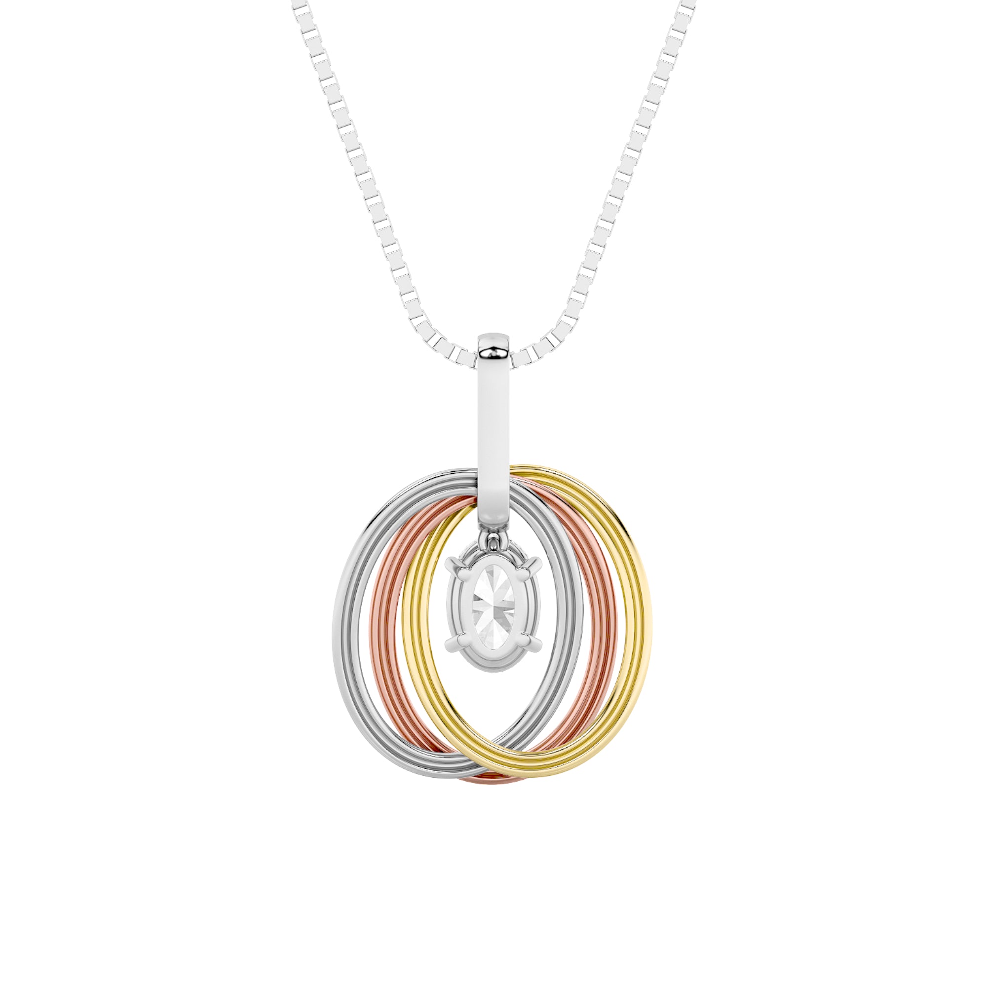 1.5CTW Oval Shaped Lab Grown Diamond (F/VS) Three Tone Solitaire Accented Pendant in 14K Gold