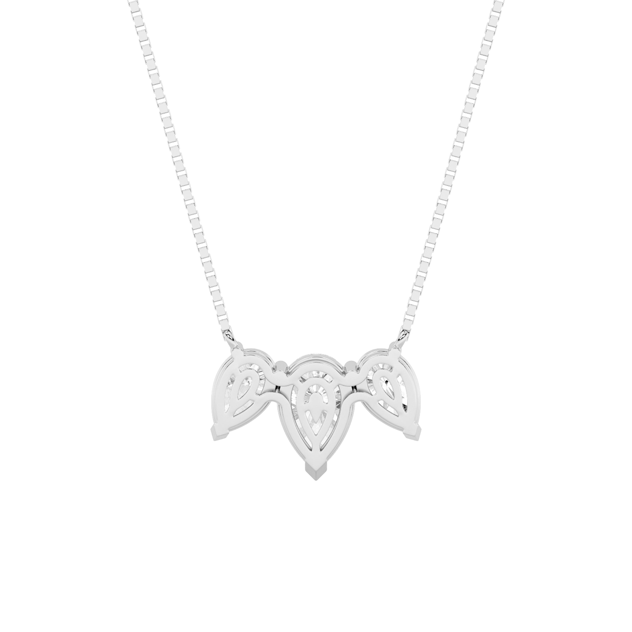 3CTW Pear Shaped Lab Grown Diamond (F/VS) Three Stone Necklace in 14K Gold
