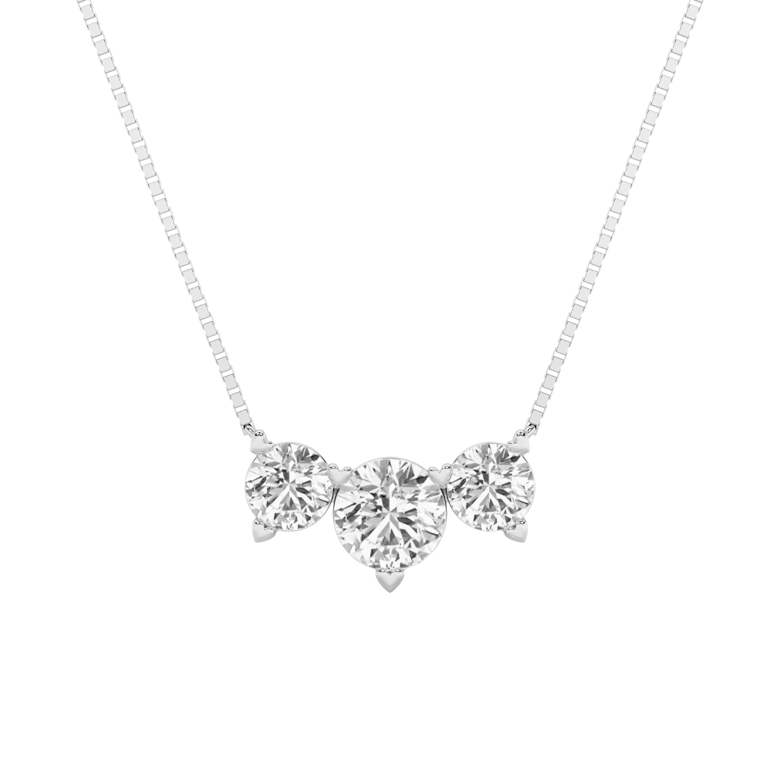 2CTW Round Shaped Lab Grown Diamond (F/VS) Three Stone Necklace in 14K Gold