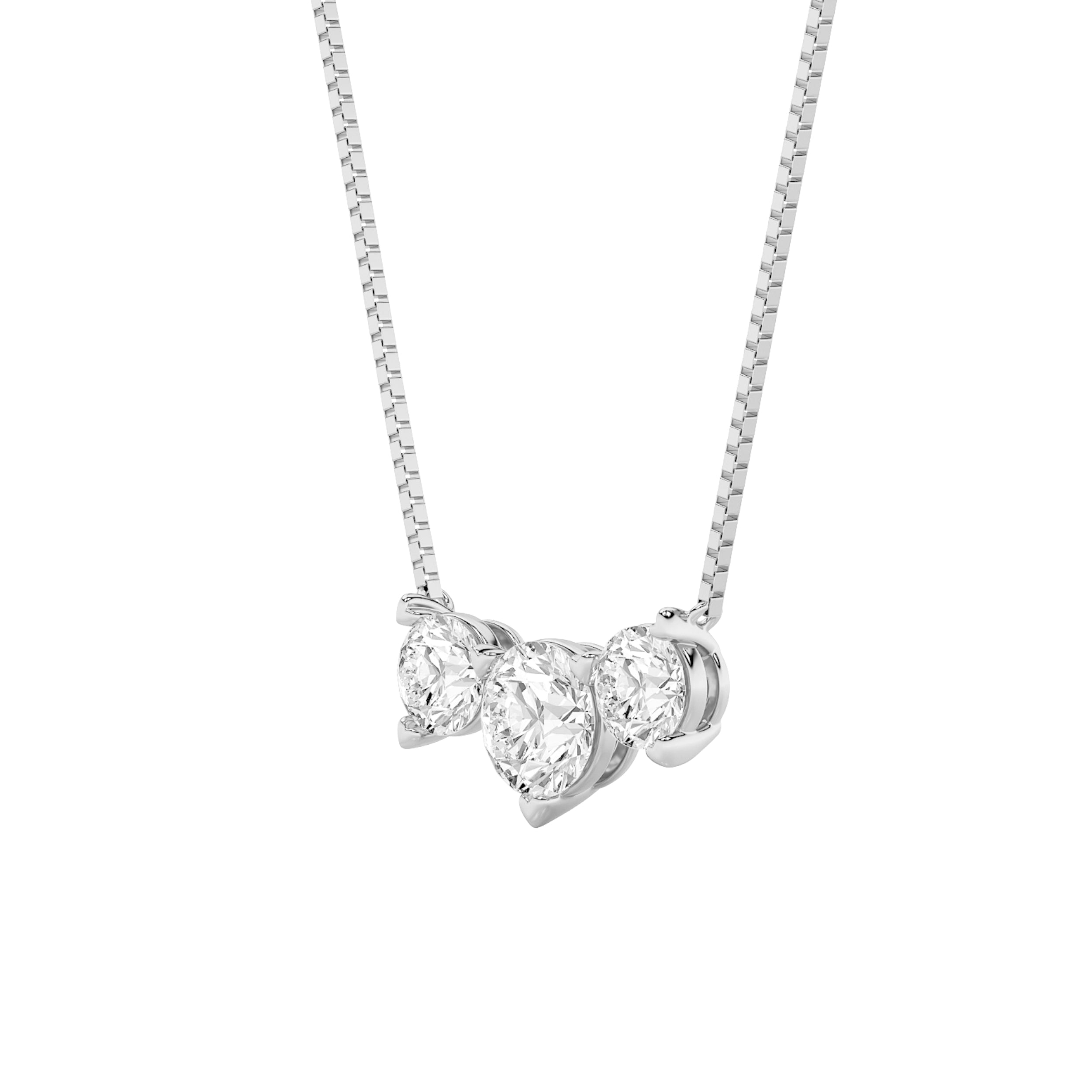 2CTW Round Shaped Lab Grown Diamond (F/VS) Three Stone Necklace in 14K Gold