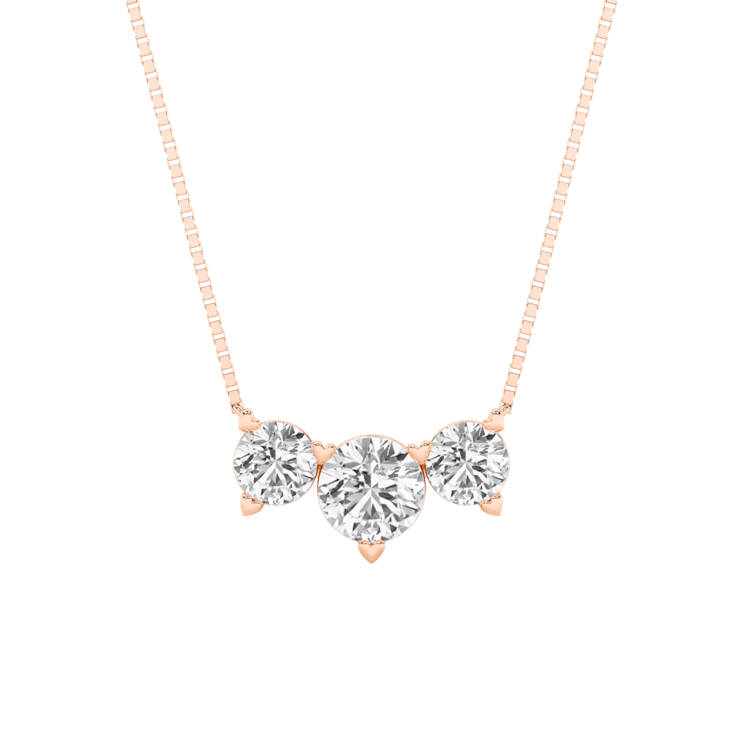 2CTW Round Shaped Lab Grown Diamond (F/VS) Three Stone Necklace in 14K Gold