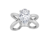 2CTW Oval Shaped Lab Grown Diamond (F/VS) Criss Cross Fancy Solitaire Ring in 14K Gold