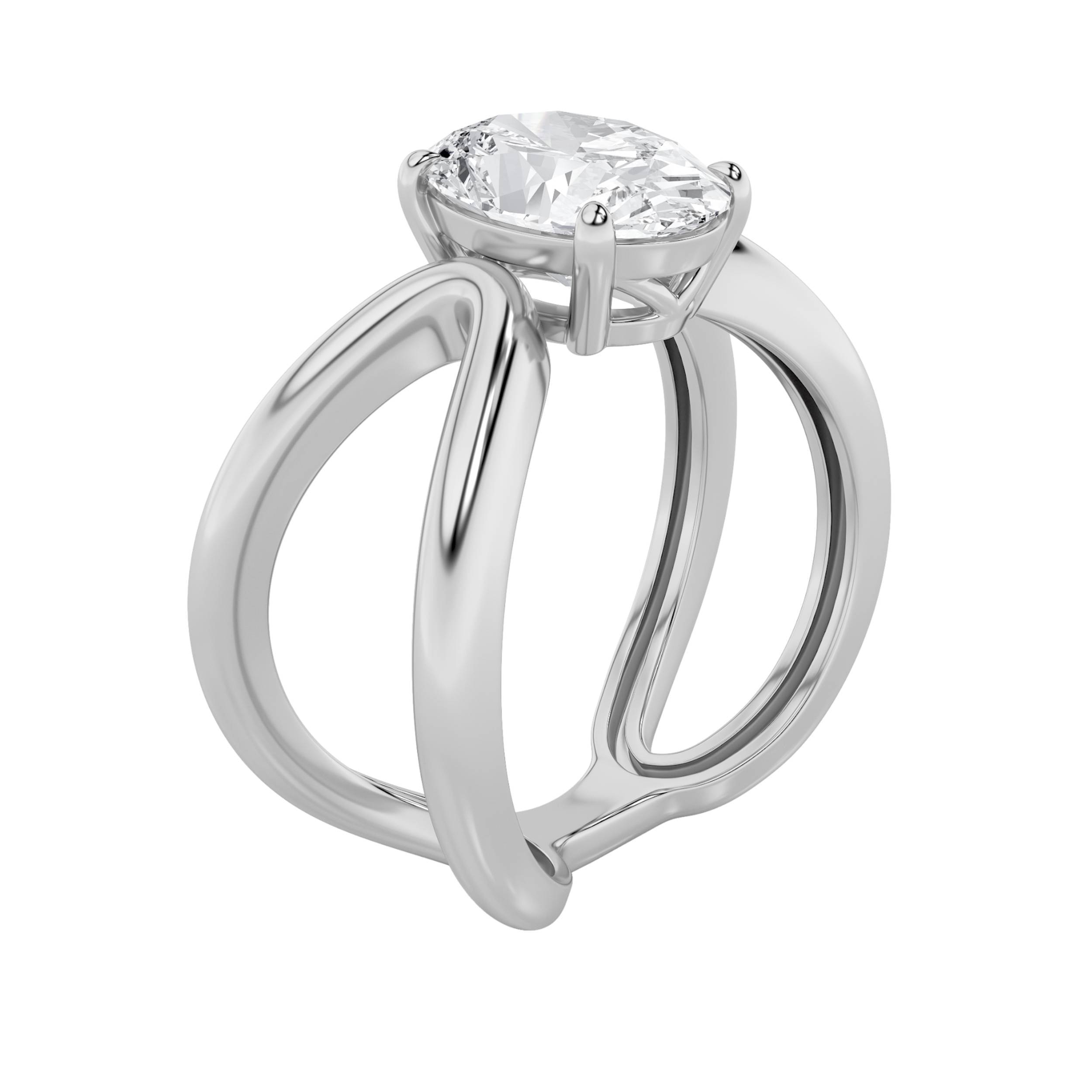 2CTW Oval Shaped Lab Grown Diamond (F/VS) Criss Cross Fancy Solitaire Ring in 14K Gold