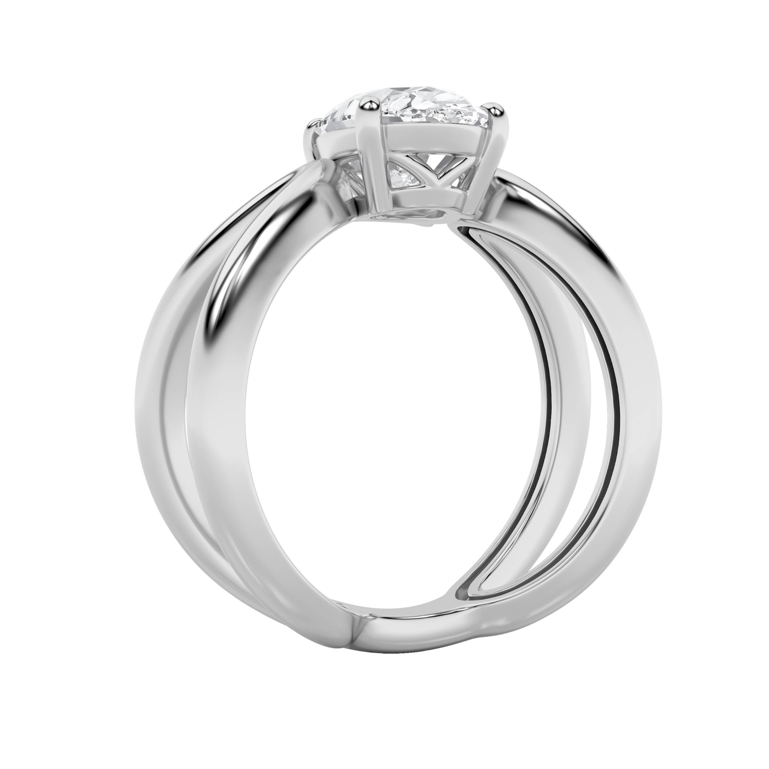 2CTW Oval Shaped Lab Grown Diamond (F/VS) Criss Cross Fancy Solitaire Ring in 14K Gold
